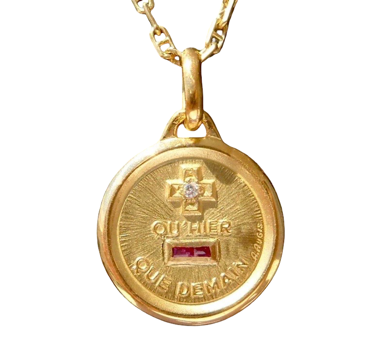 Pendentif Charm / Love vintage French qu'hier - que demain signé A.AUGIS or 18 carats