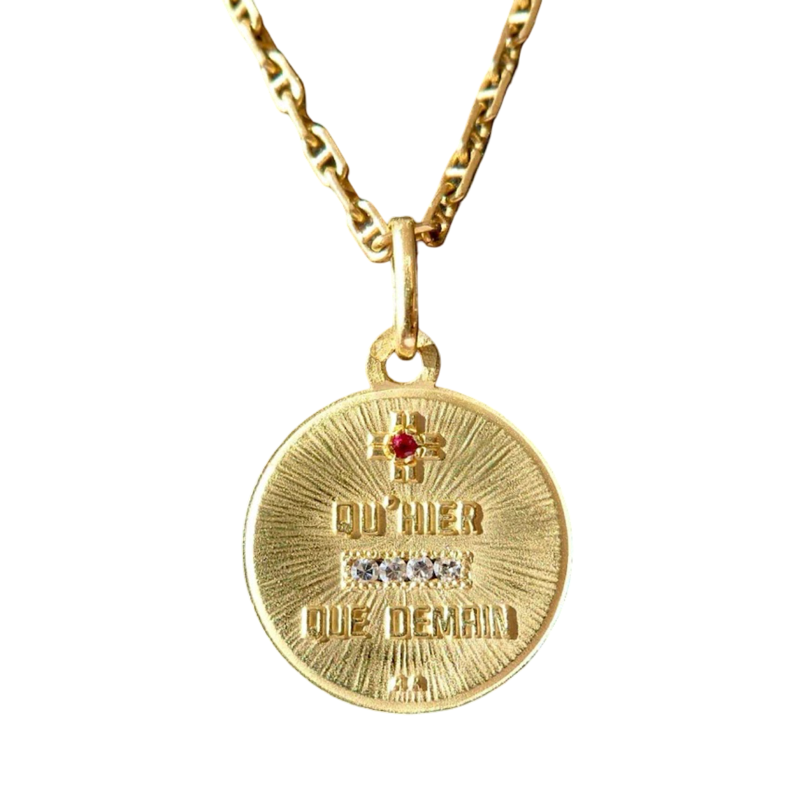 Pendentif Charm Love vintage français Plus qu'hier, moins que demain signé A.AUGIS or 18 carats.