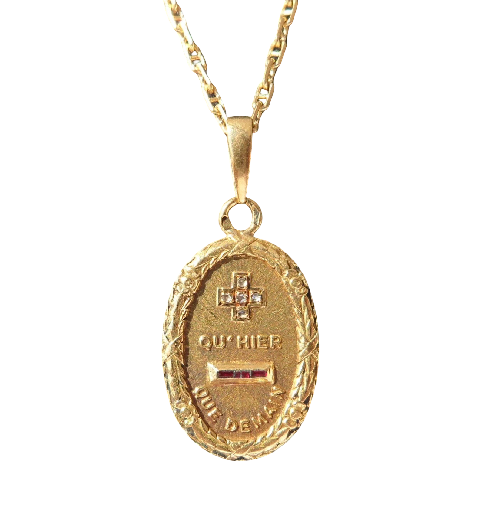 Vintage French ' + qu'hier - que demain ' Charm / Love pendant, Signed A.AUGIS, 18k Gold