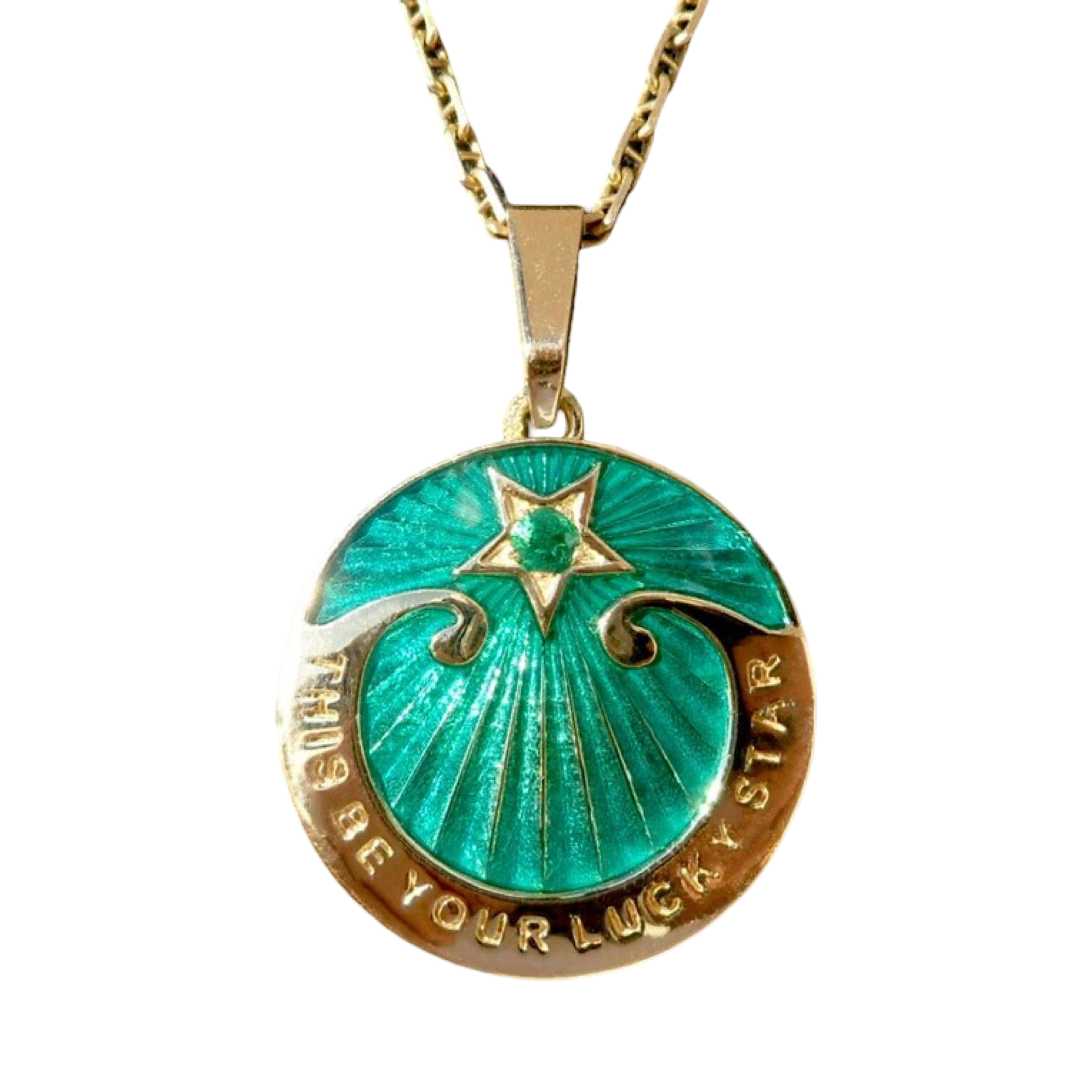 Emerald ' Lucky Star ' Charm / Love pendant, Signed RIPP, 18k Gold