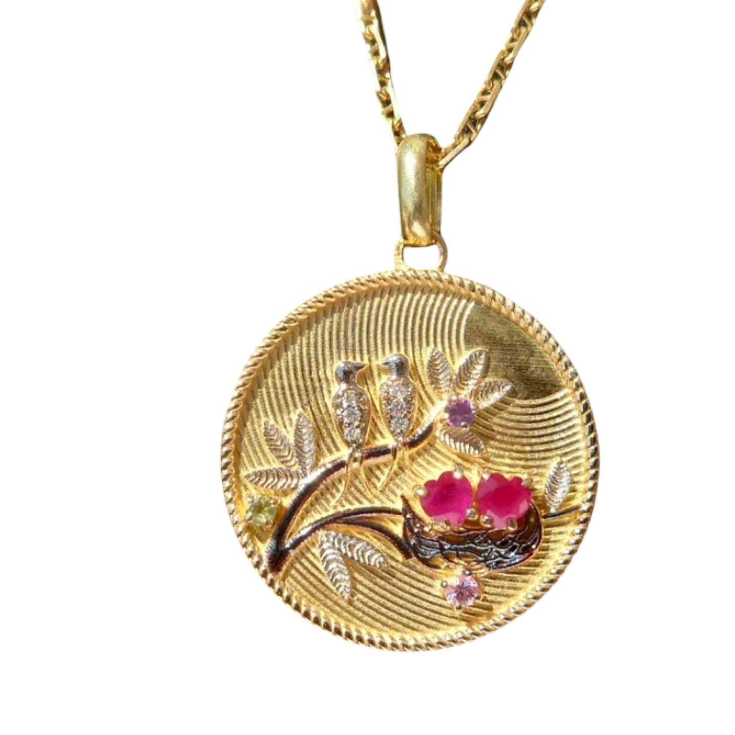 Inséparables Charm / Pendentif d'amour, Diamants, Rubis, 18k Or