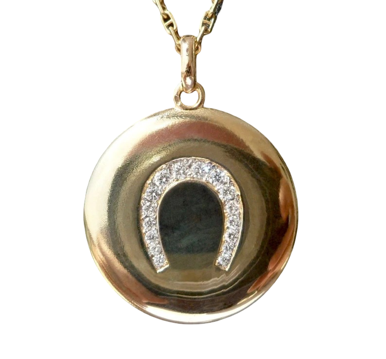 Horseshoe ' Charm / Lucky Pendant, the 80S, Diamonds, 18k Gold
