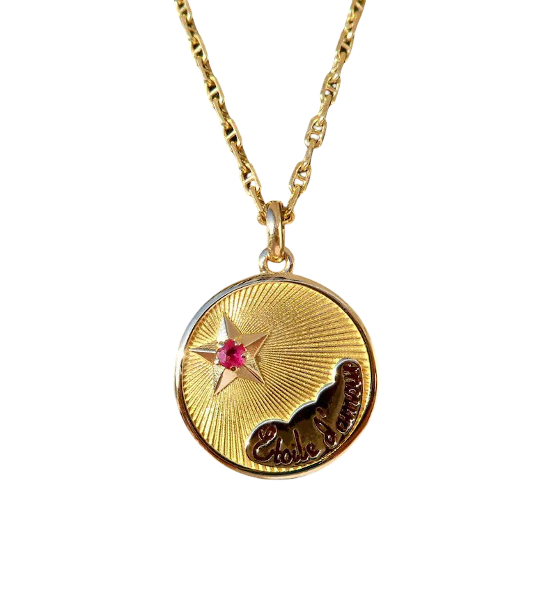 Pendant French ' Etoile d'amour ' Charm / Love pendant, Signed Etoile d'amour, 18k Gold