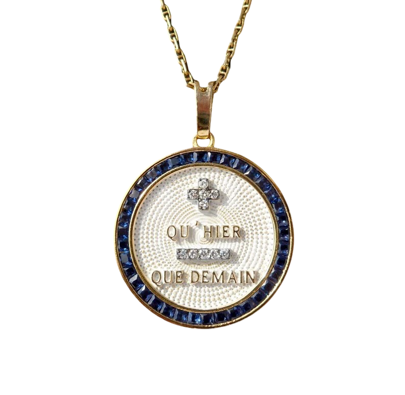 Vintage French ' + qu'hier - que demain ' Charm / Love pendant, 18k Gold