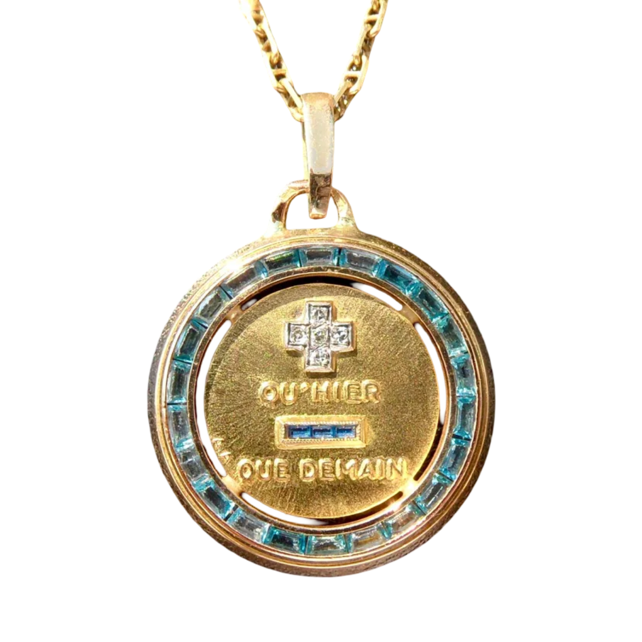 Vintage Rare French ' + qu'hier - que demain ' Charm / Love pendant, Signed A.AUGIS, 18k Gold