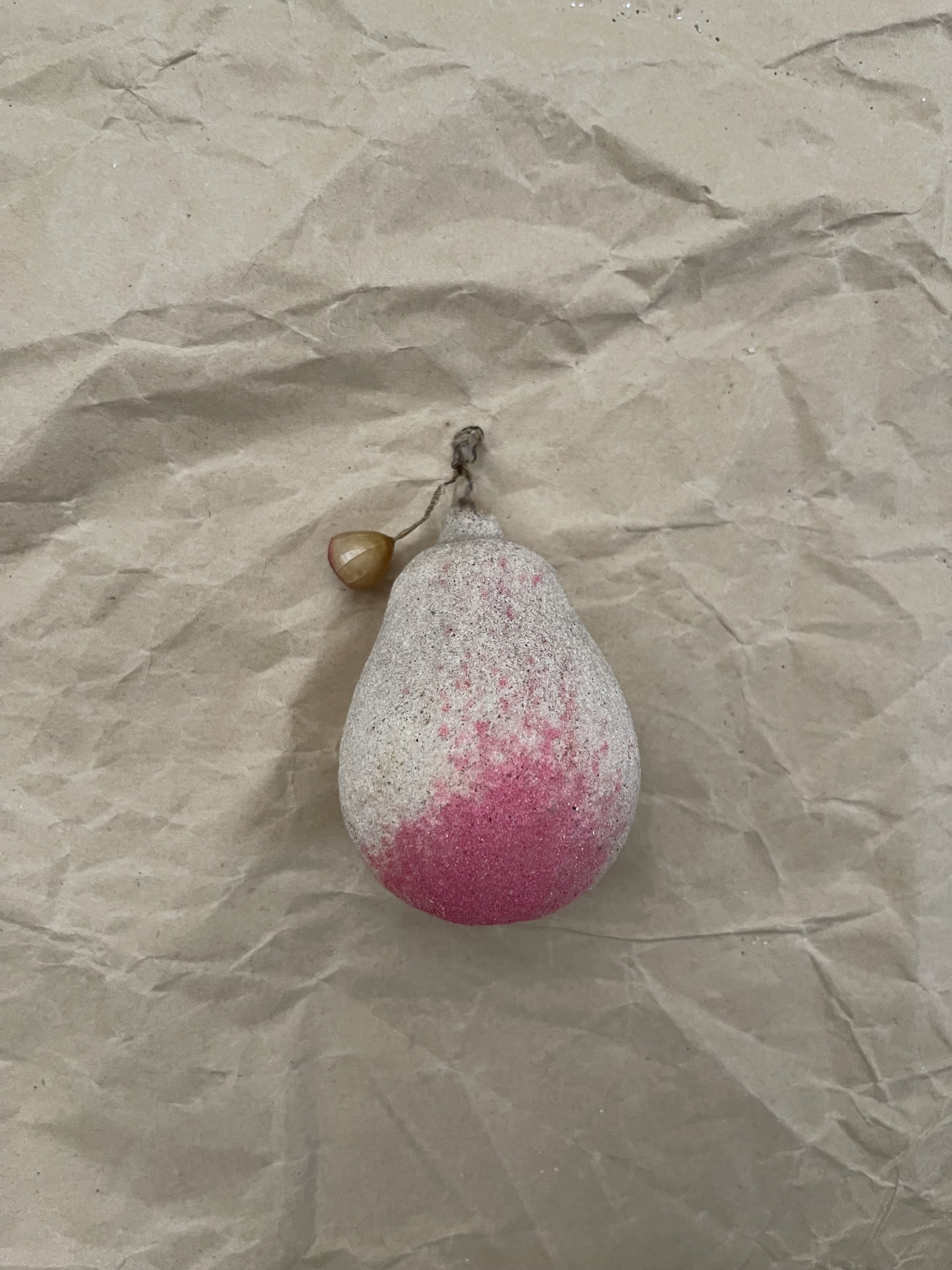 Antique Sanded Pink and White Pear Ornament