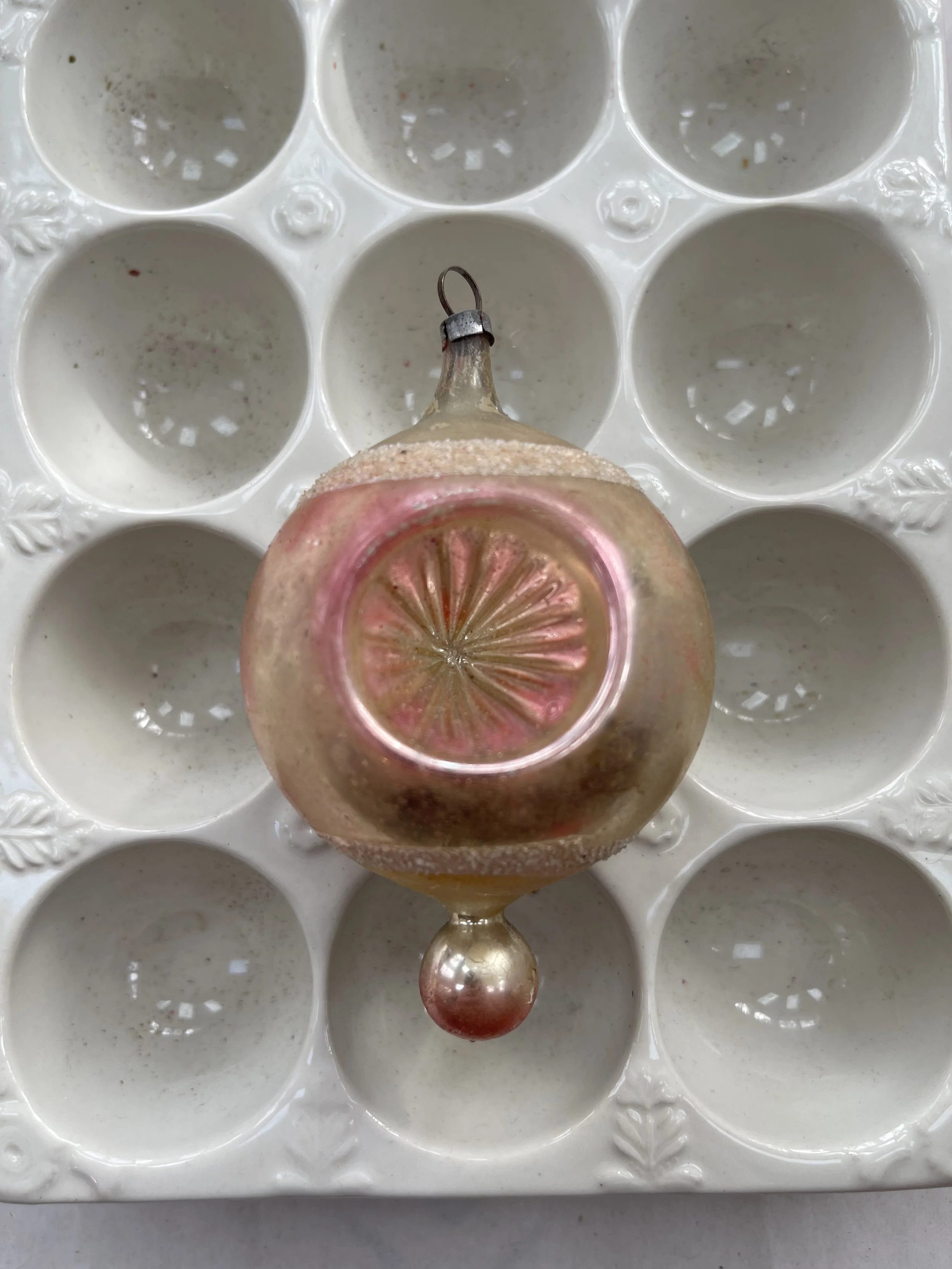 German Blush Triple Indent Glass Ornament with Drop