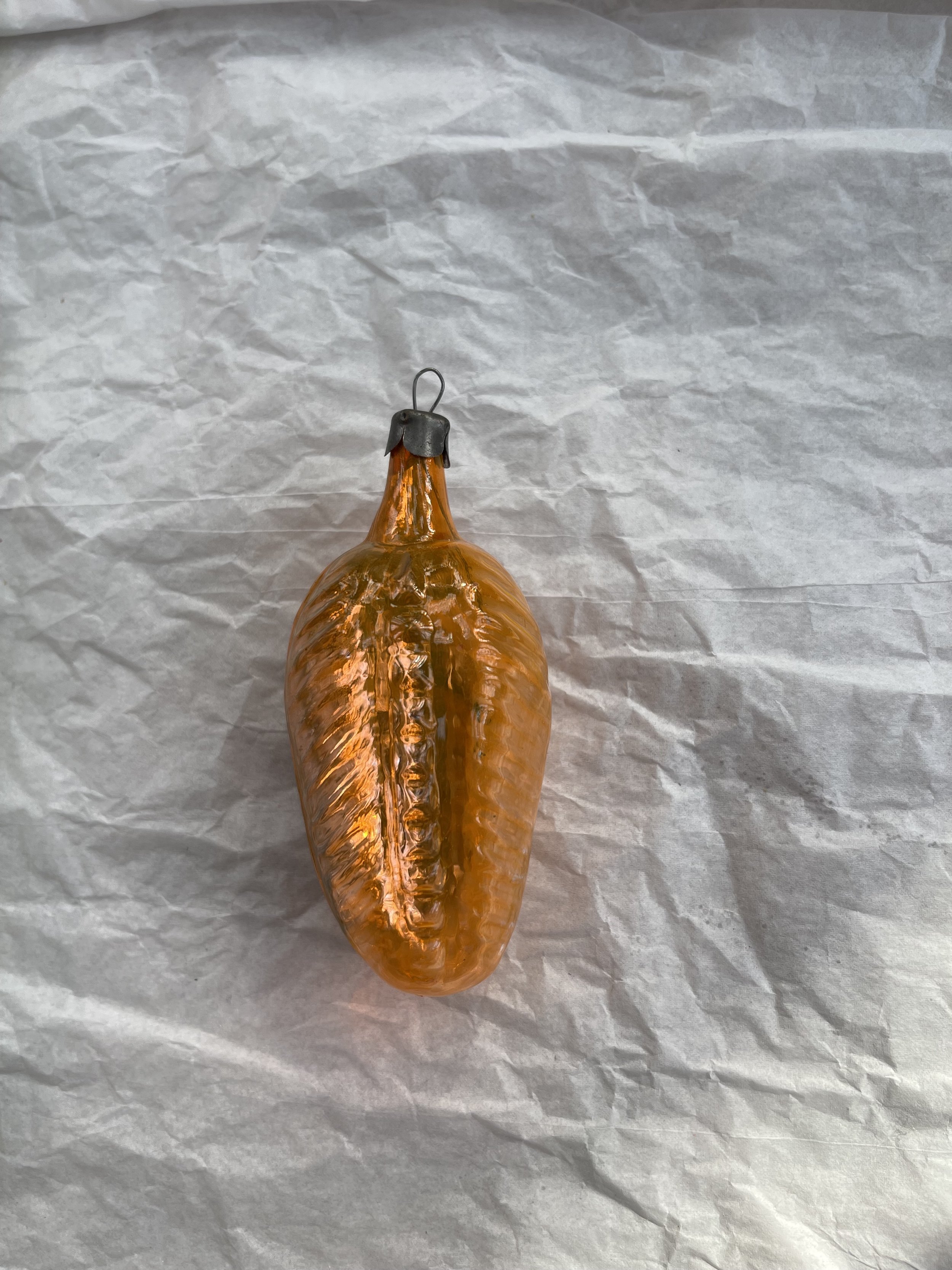 Vintage USSR Orange Leaf Glass Ornament