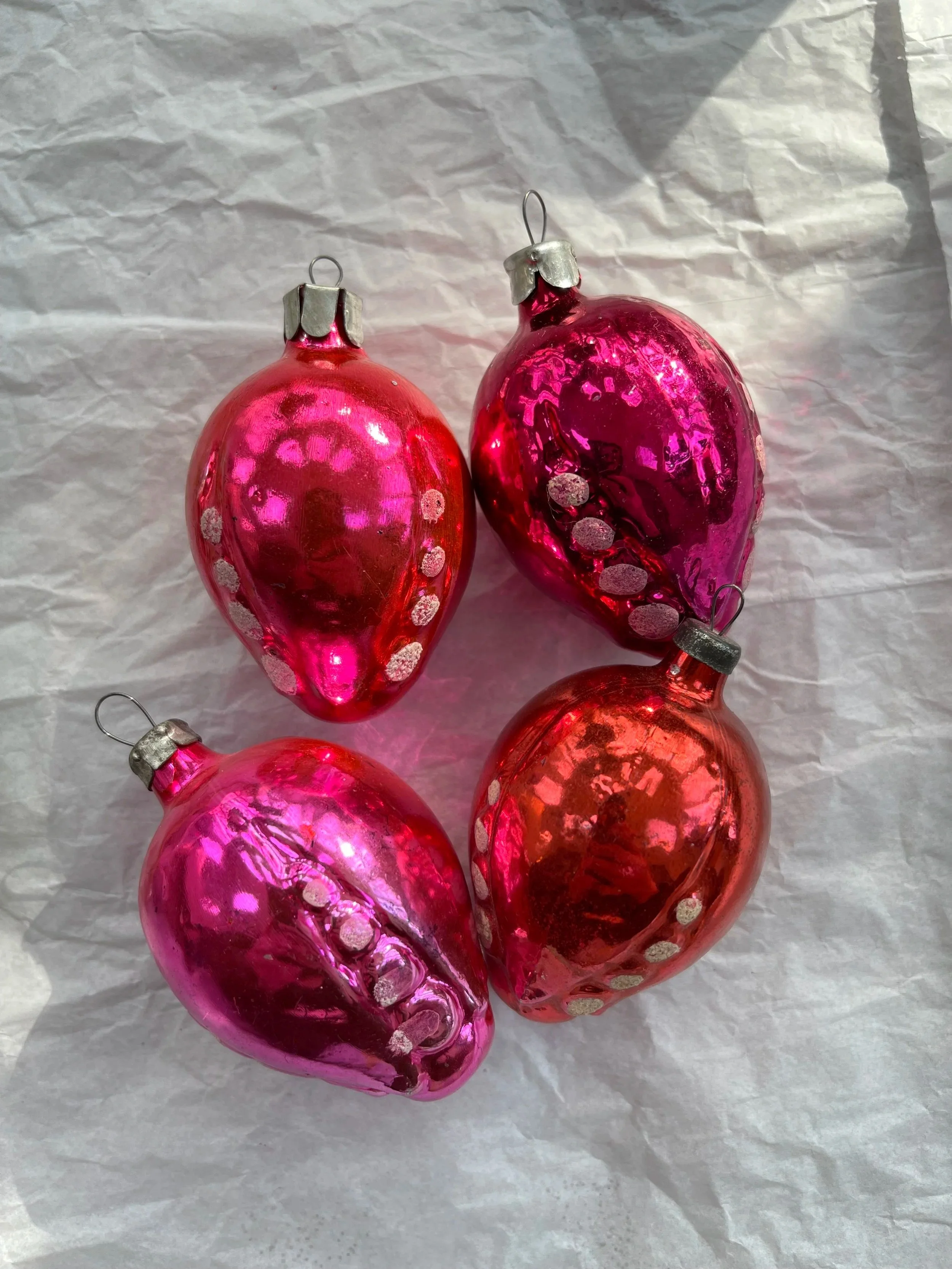 Vintage USSR Pink & Red Seed Pod Ornaments (Set of 4).