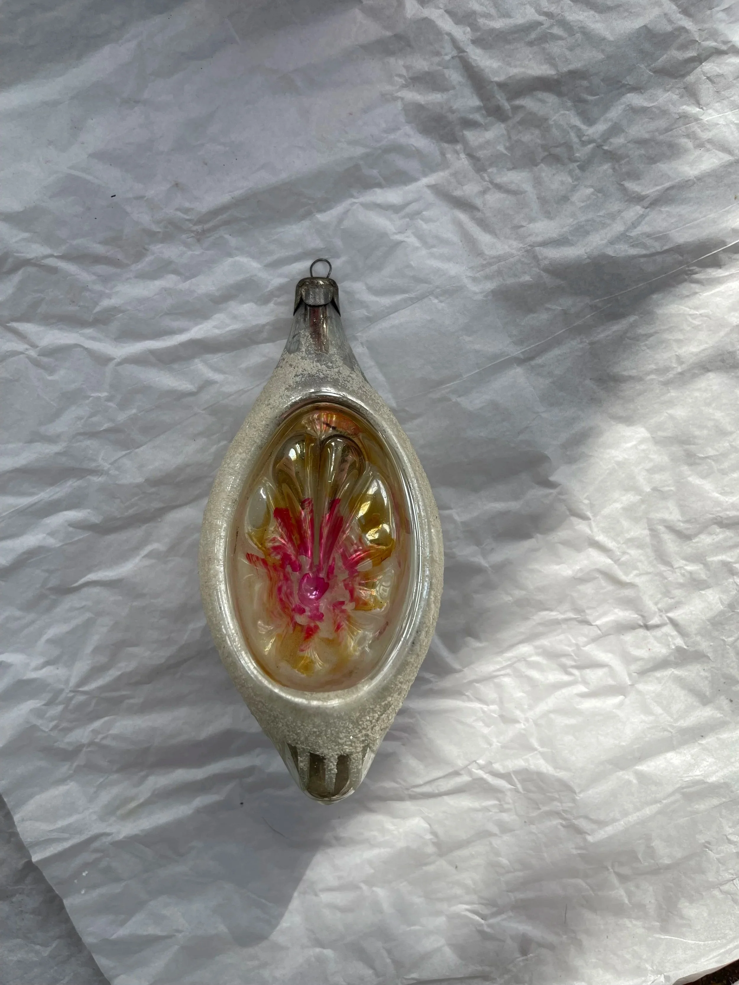 Vintage Indented Icicle Glass Ornament with Mica.