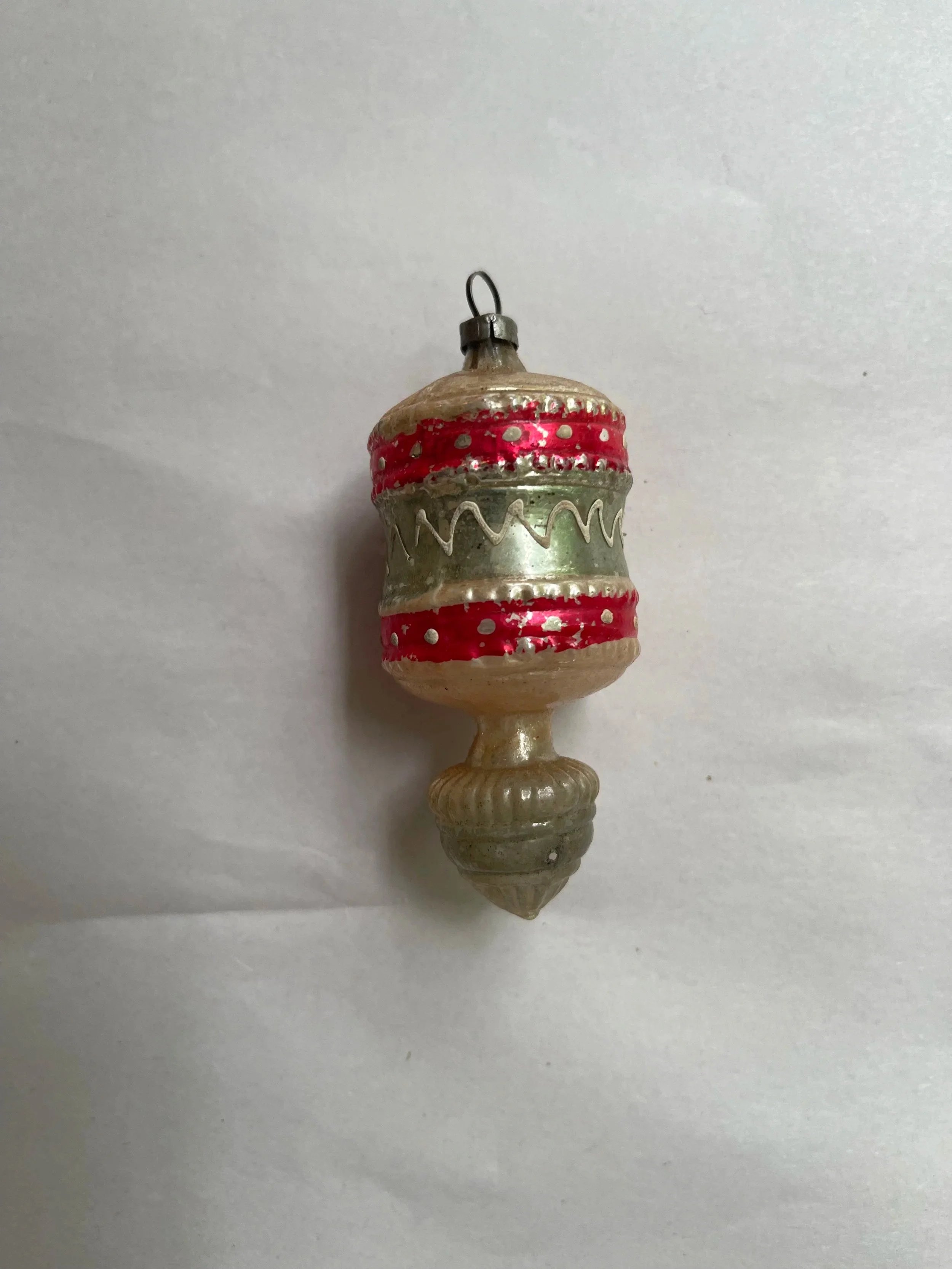 Antique German red and green glass finial Christmas ornament.
