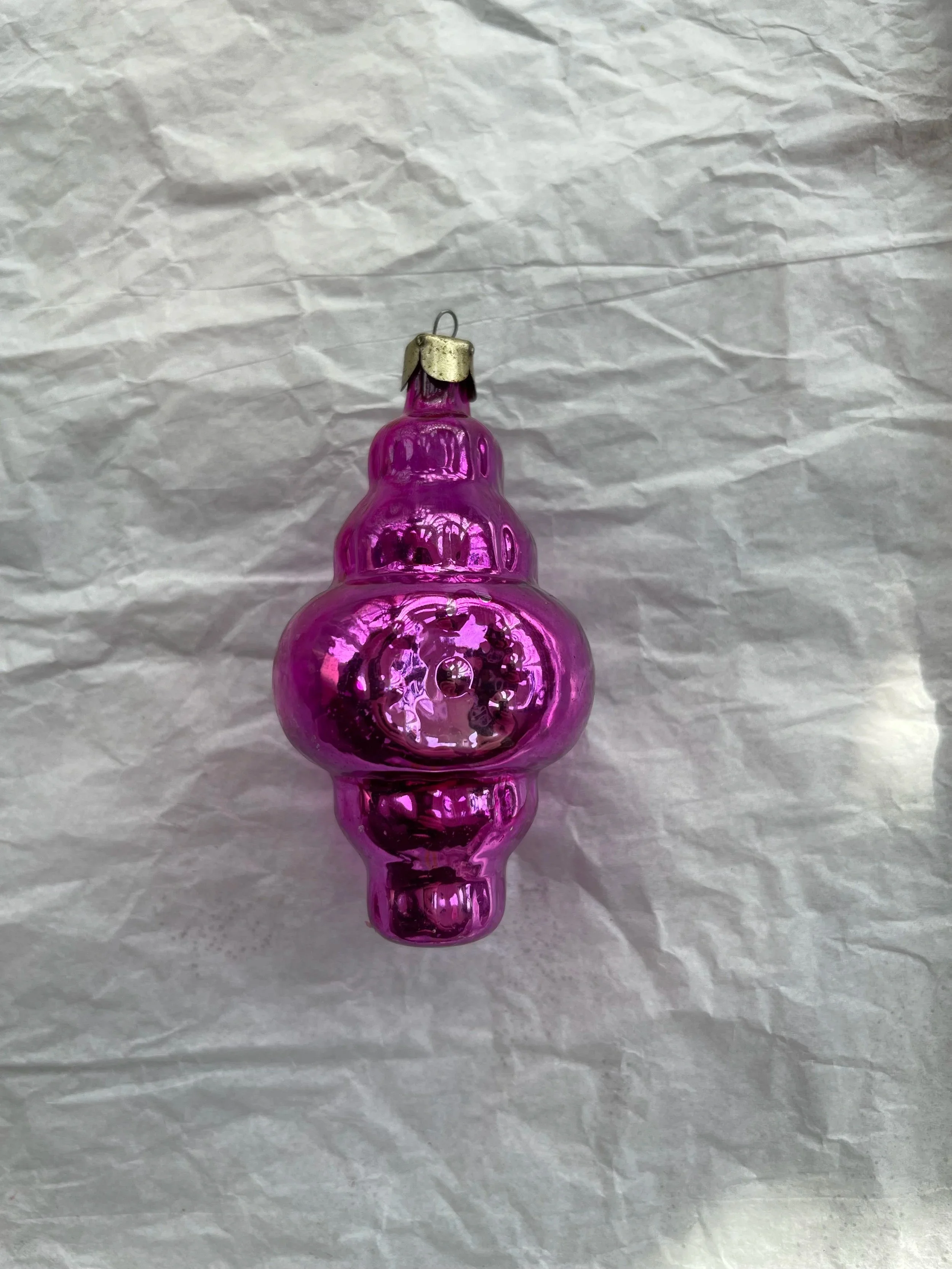 Vintage USSR Pink Figural Glass Ornament.