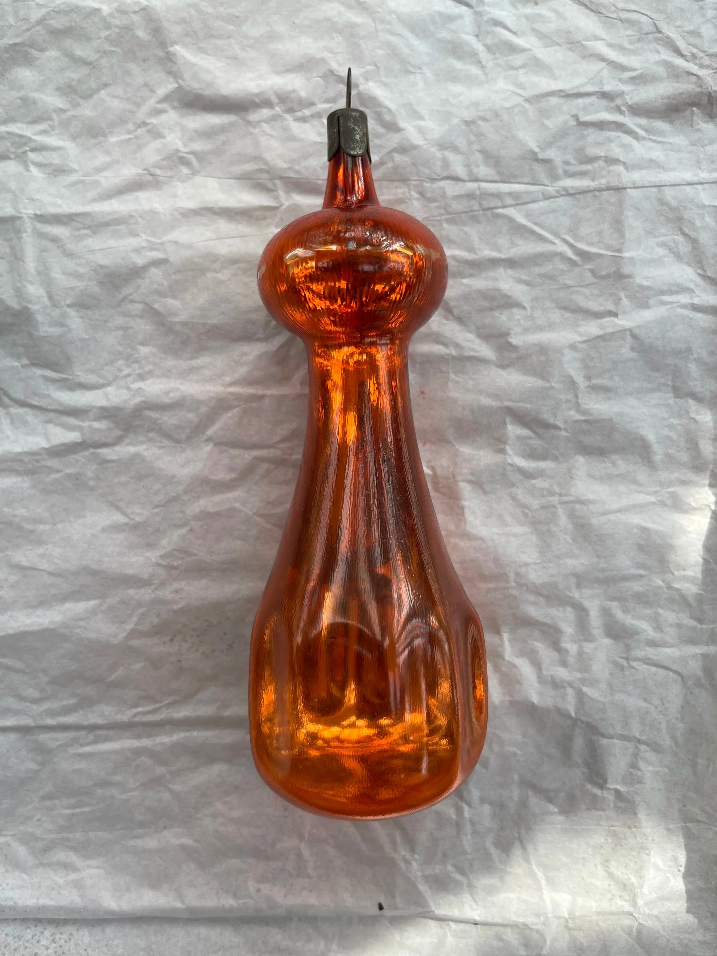 Vintage USSR Orange Icicle Drop Glass Ornament.