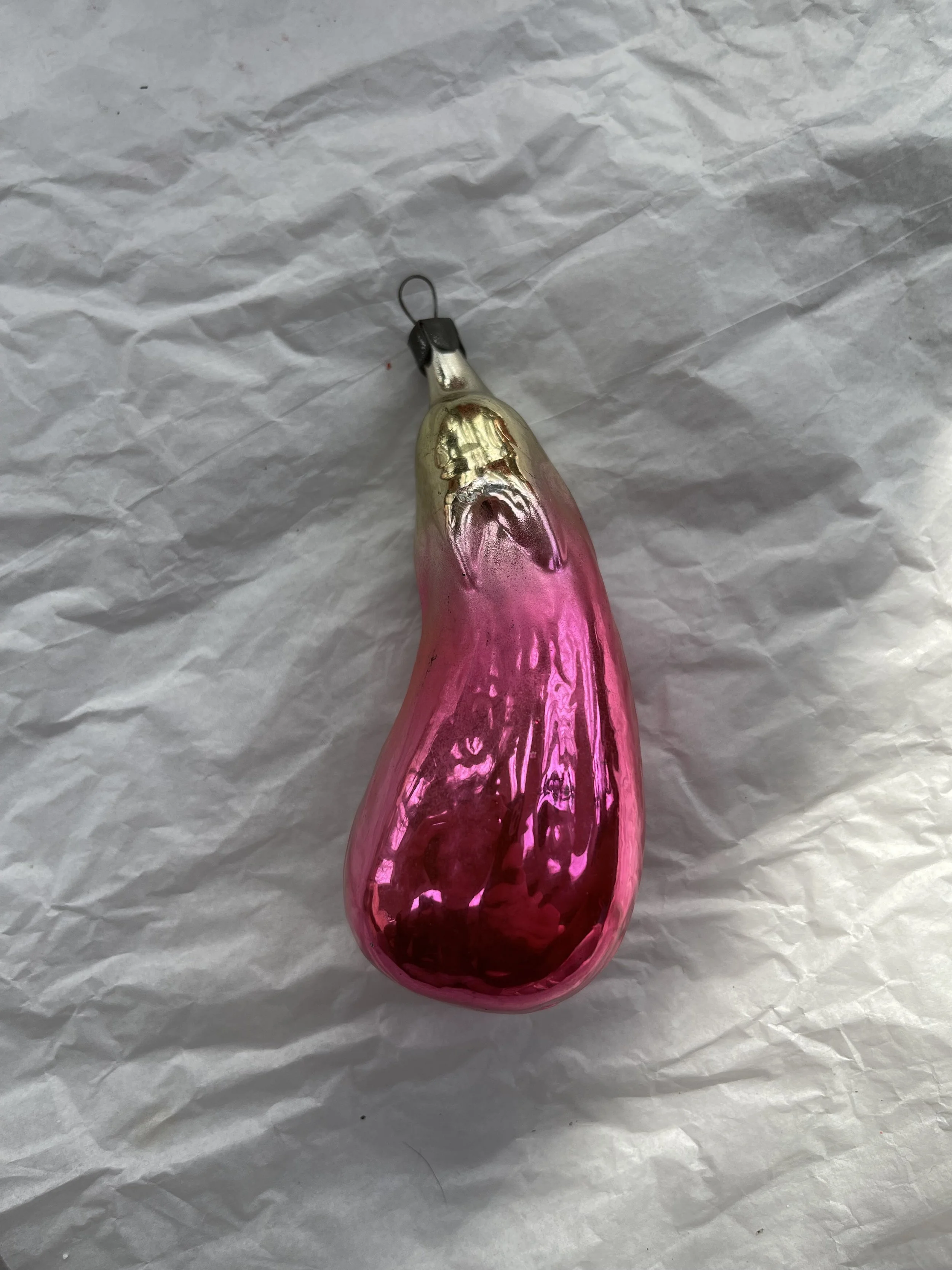 Vintage Pink Mercury Glass Eggplant Ornament