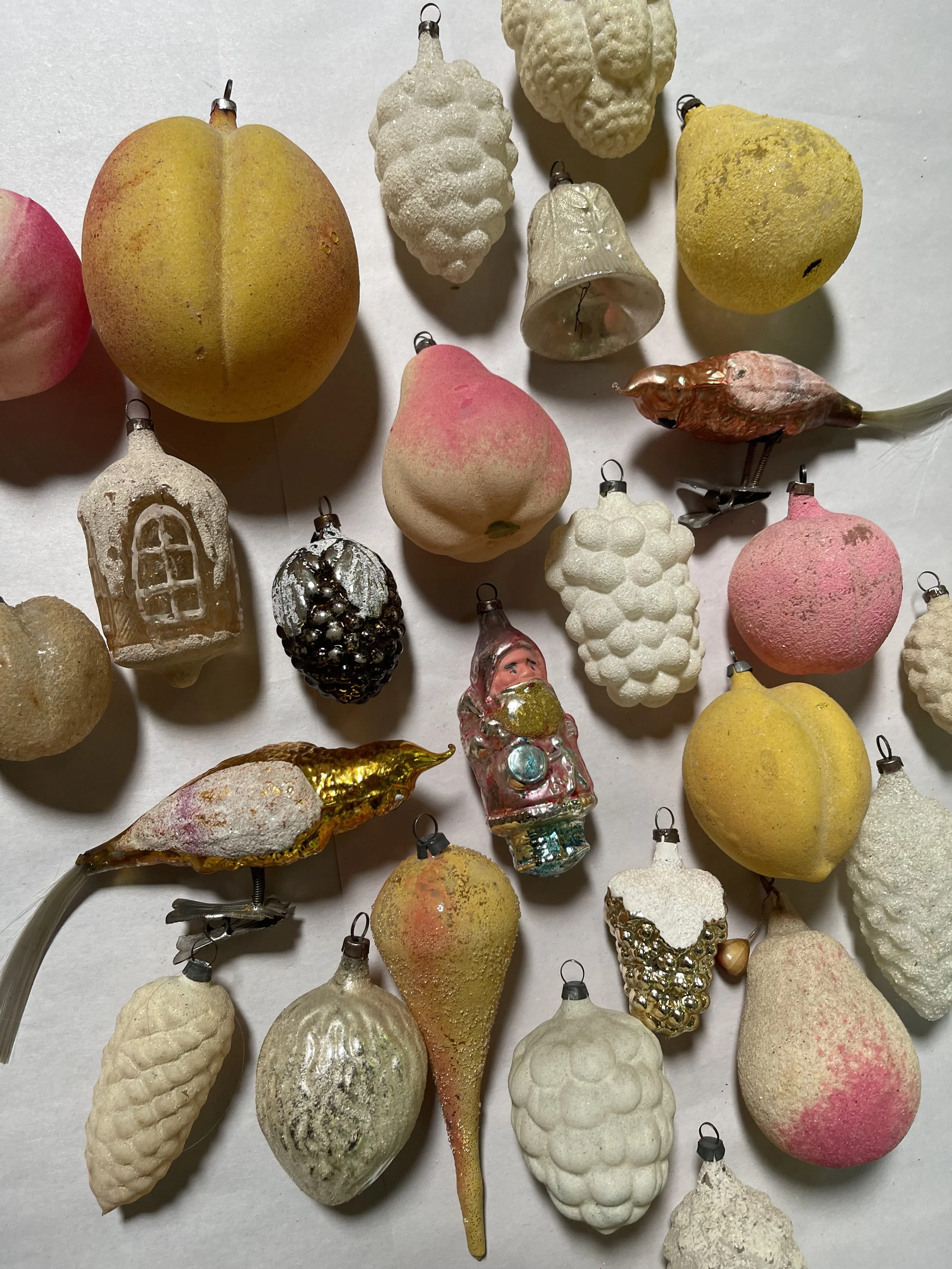 Antique glass ornament with a textured sugar-like crushed glass surface.