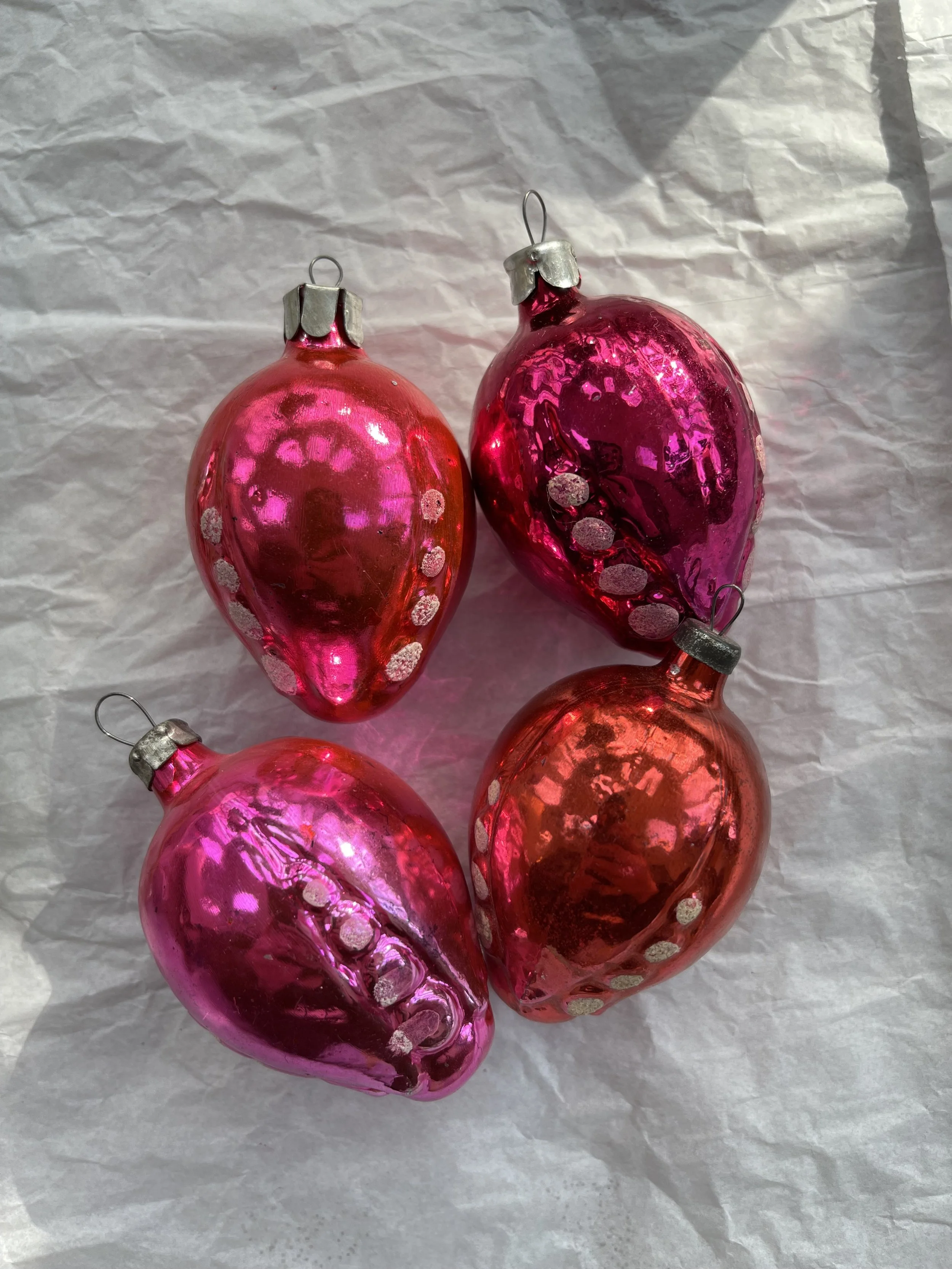 Vintage USSR Pink & Red Seed Pod Ornaments (Set of 4)