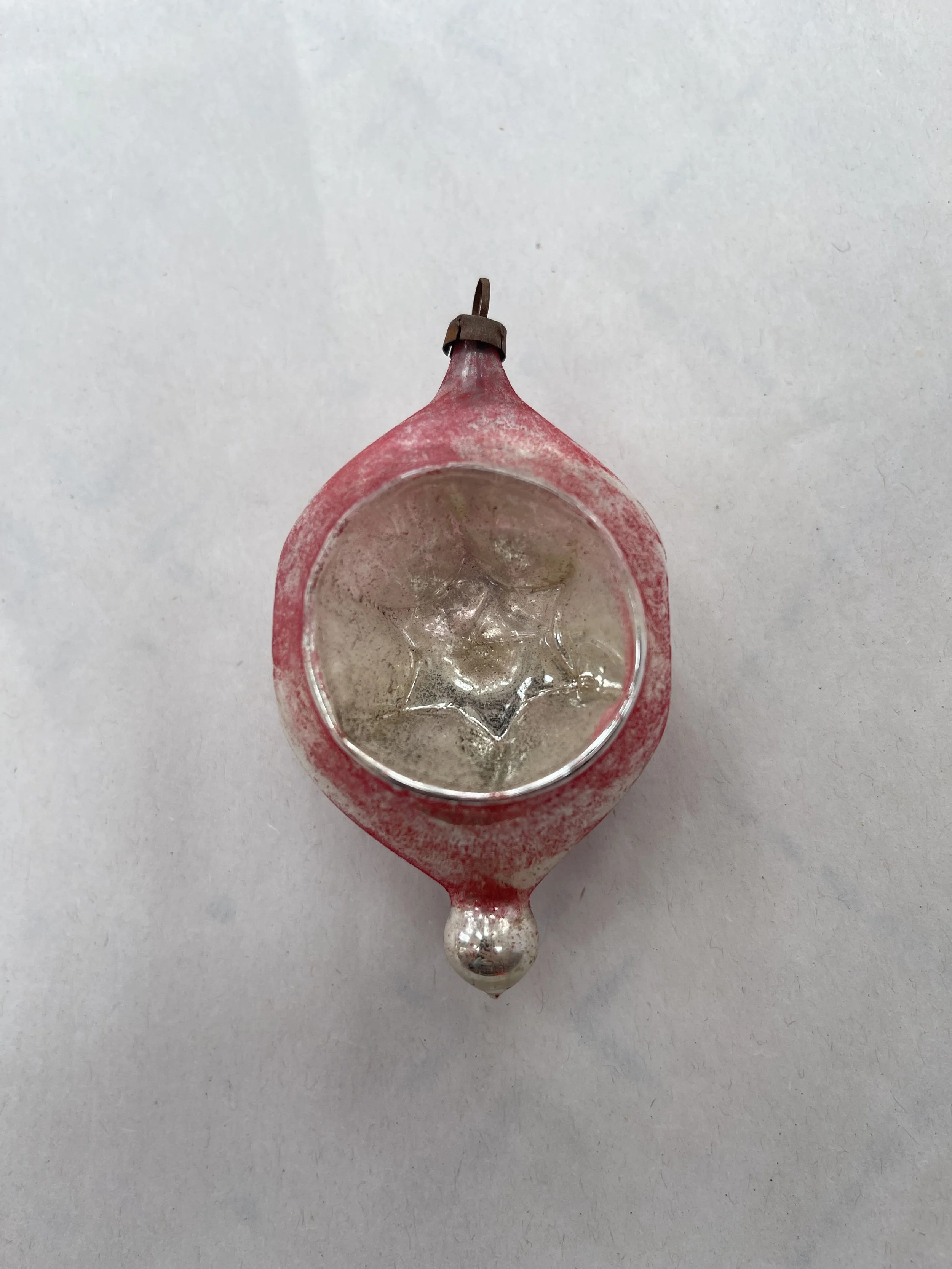 Antique German Quad Indent Glass Ornament with Drop