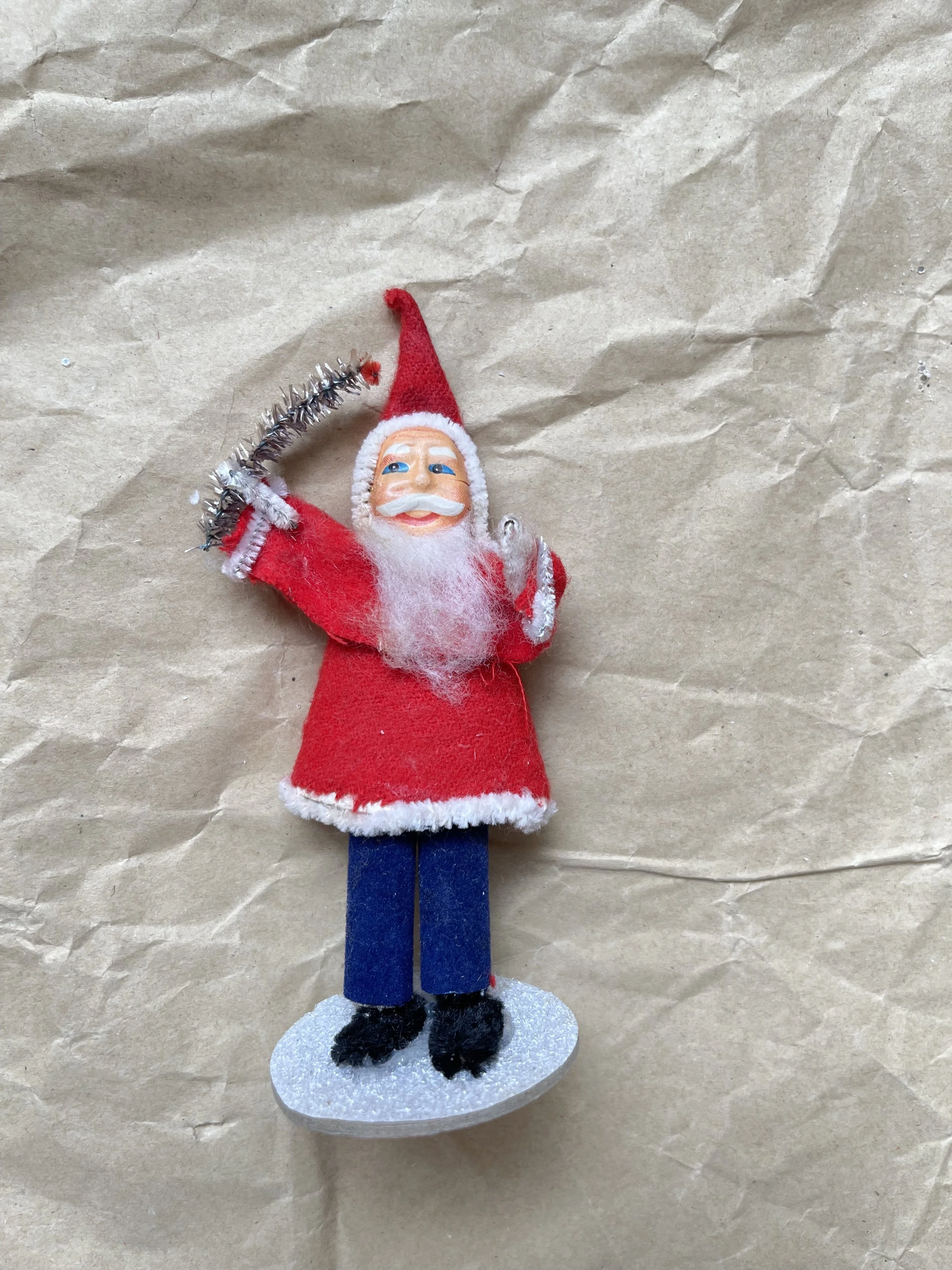 Vintage Putz Santa with Blue Legs