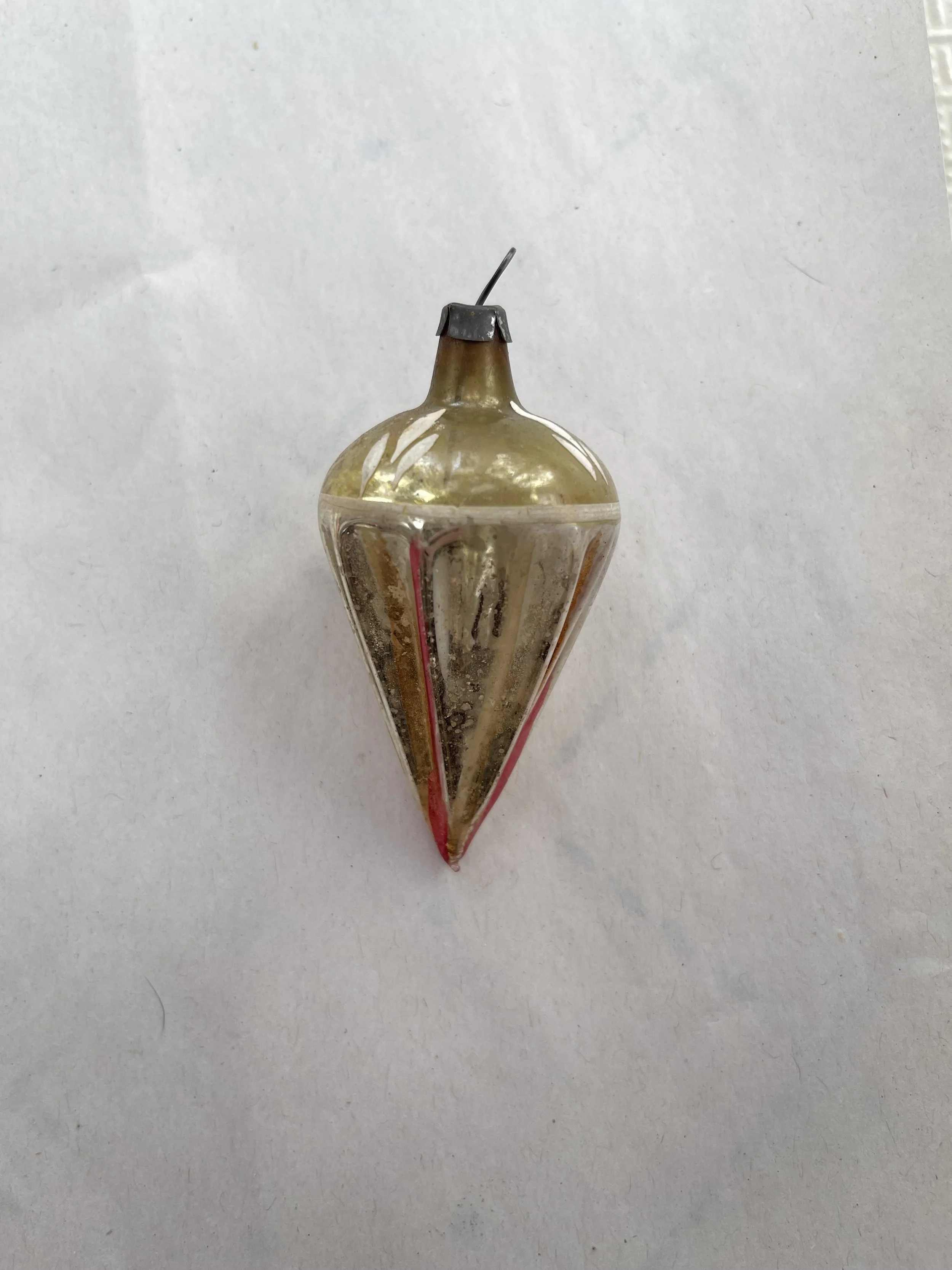 German Gold & Red Teardrop Glass Ornament