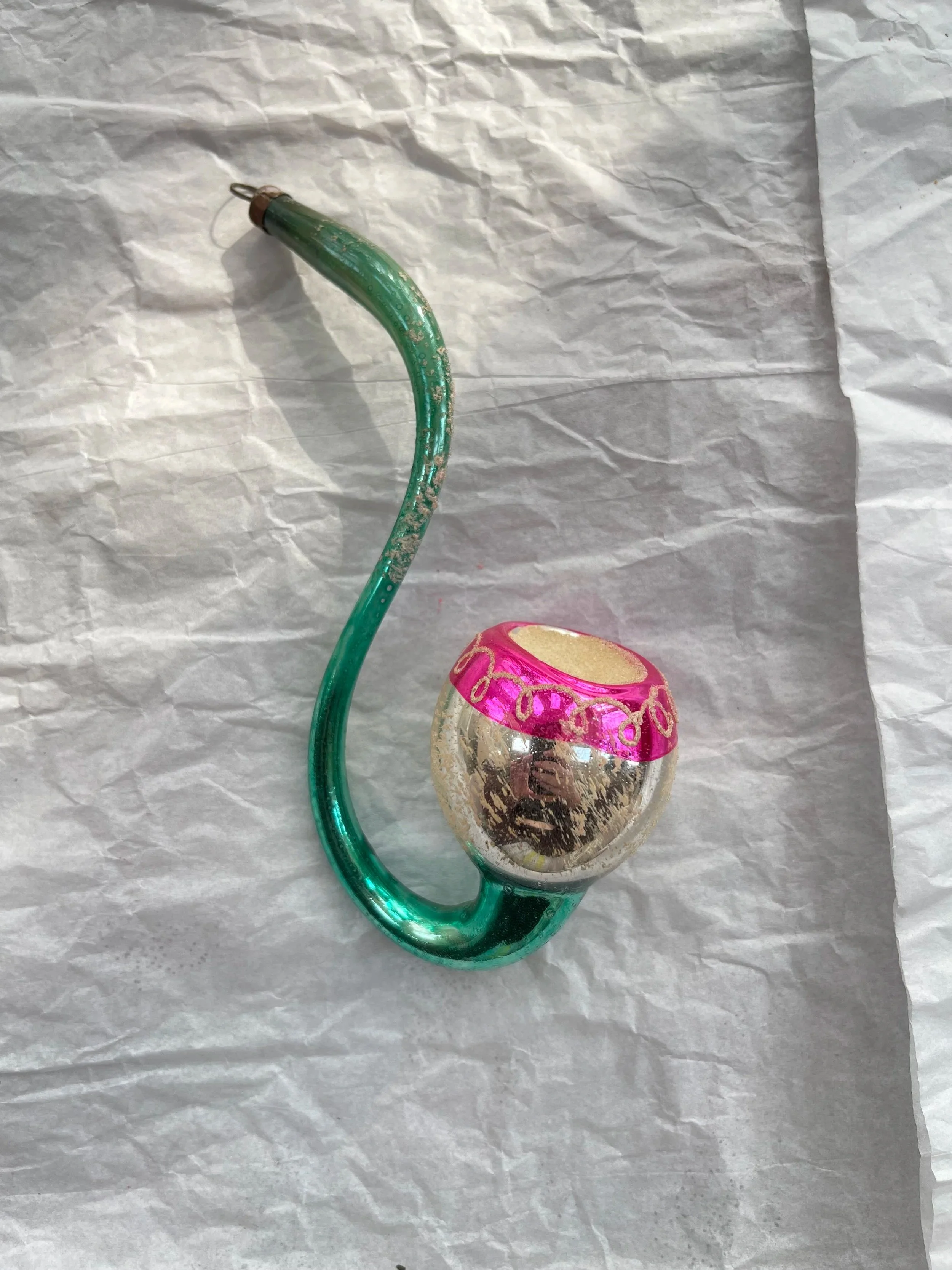 Vintage German Glass Pipe Ornament.