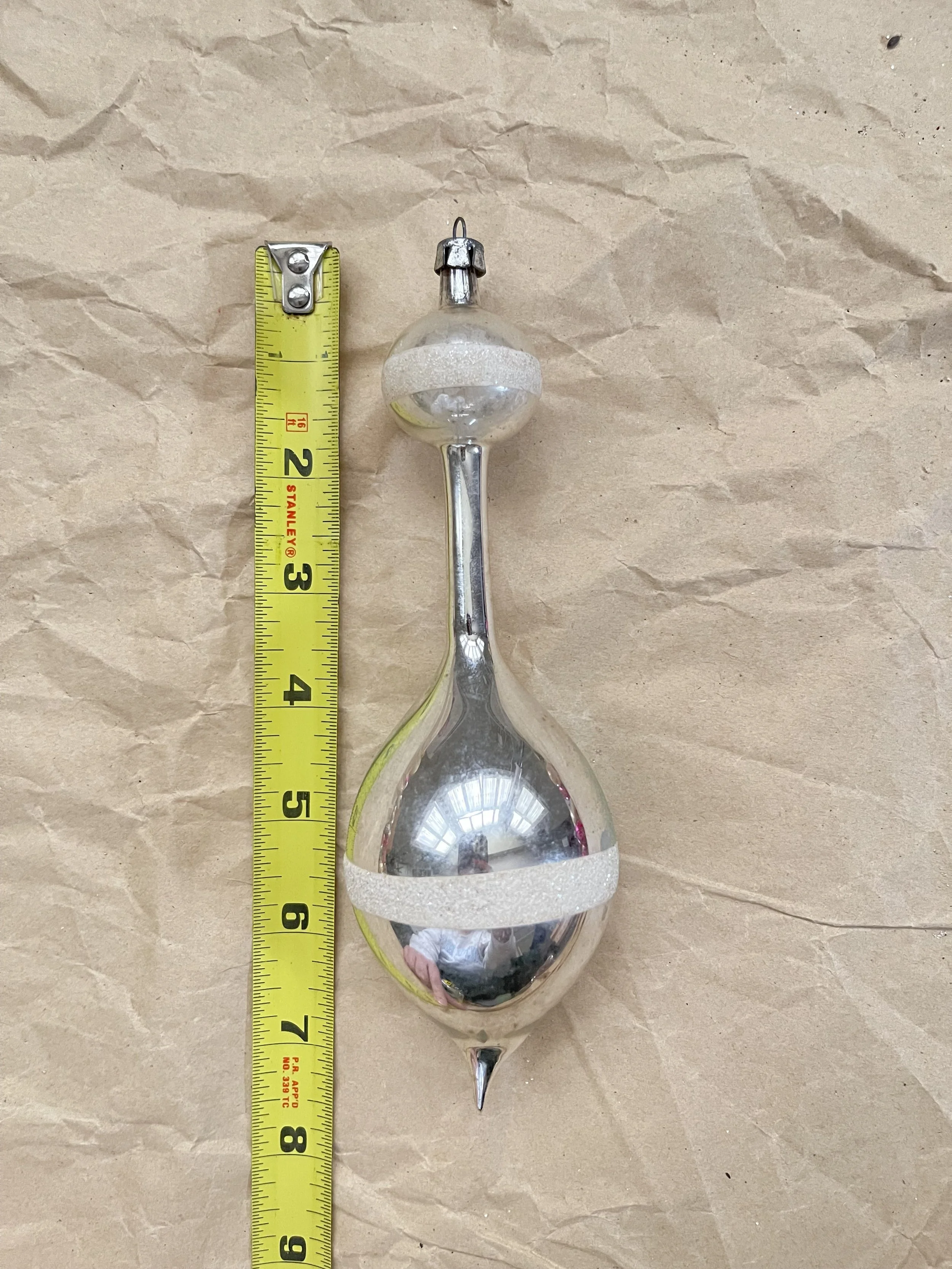 Vintage Blue Double-Indent Glass Drop Ornament