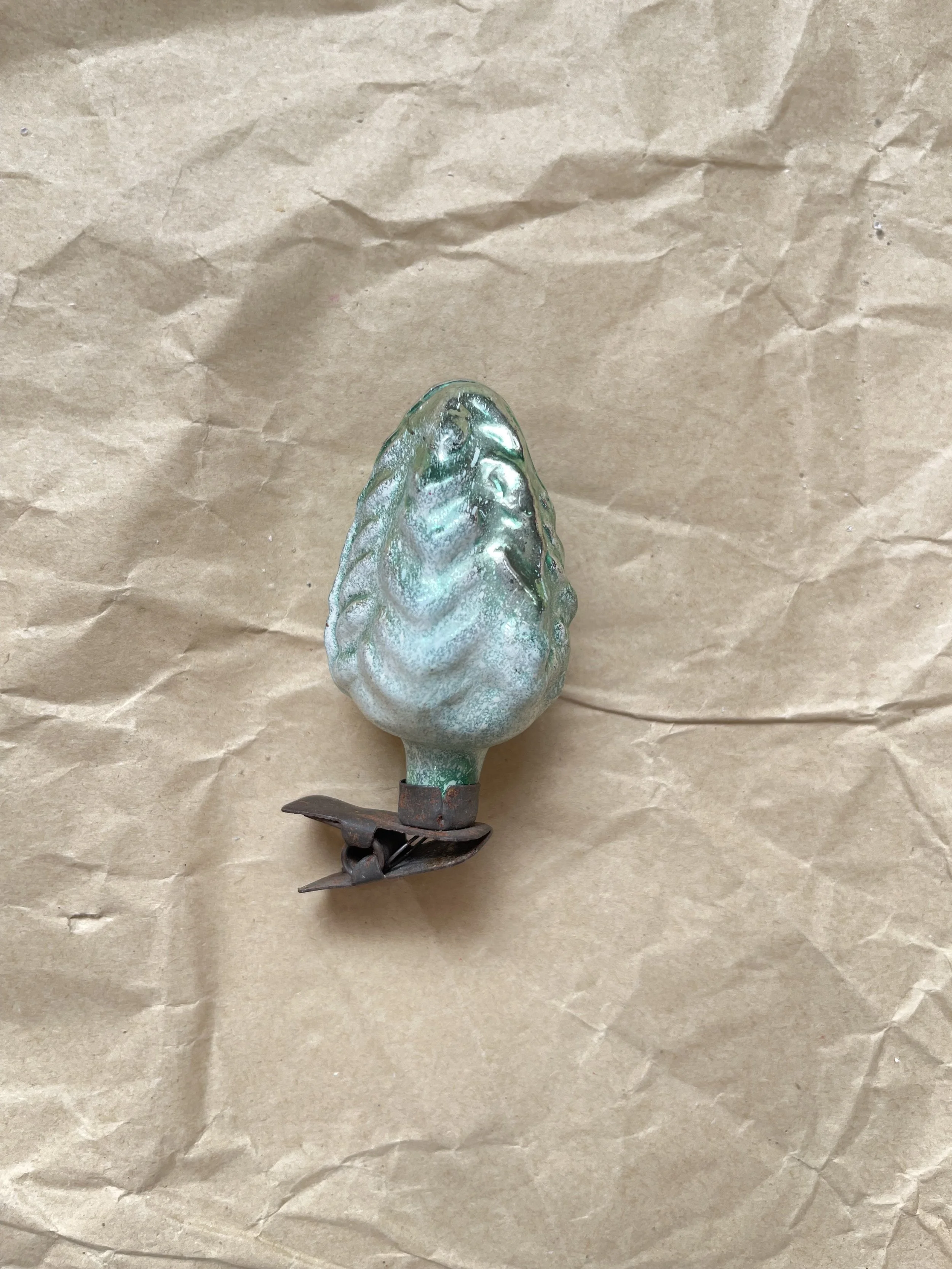 Vintage Blue Glass Pinecone Clip-On Christmas Ornament