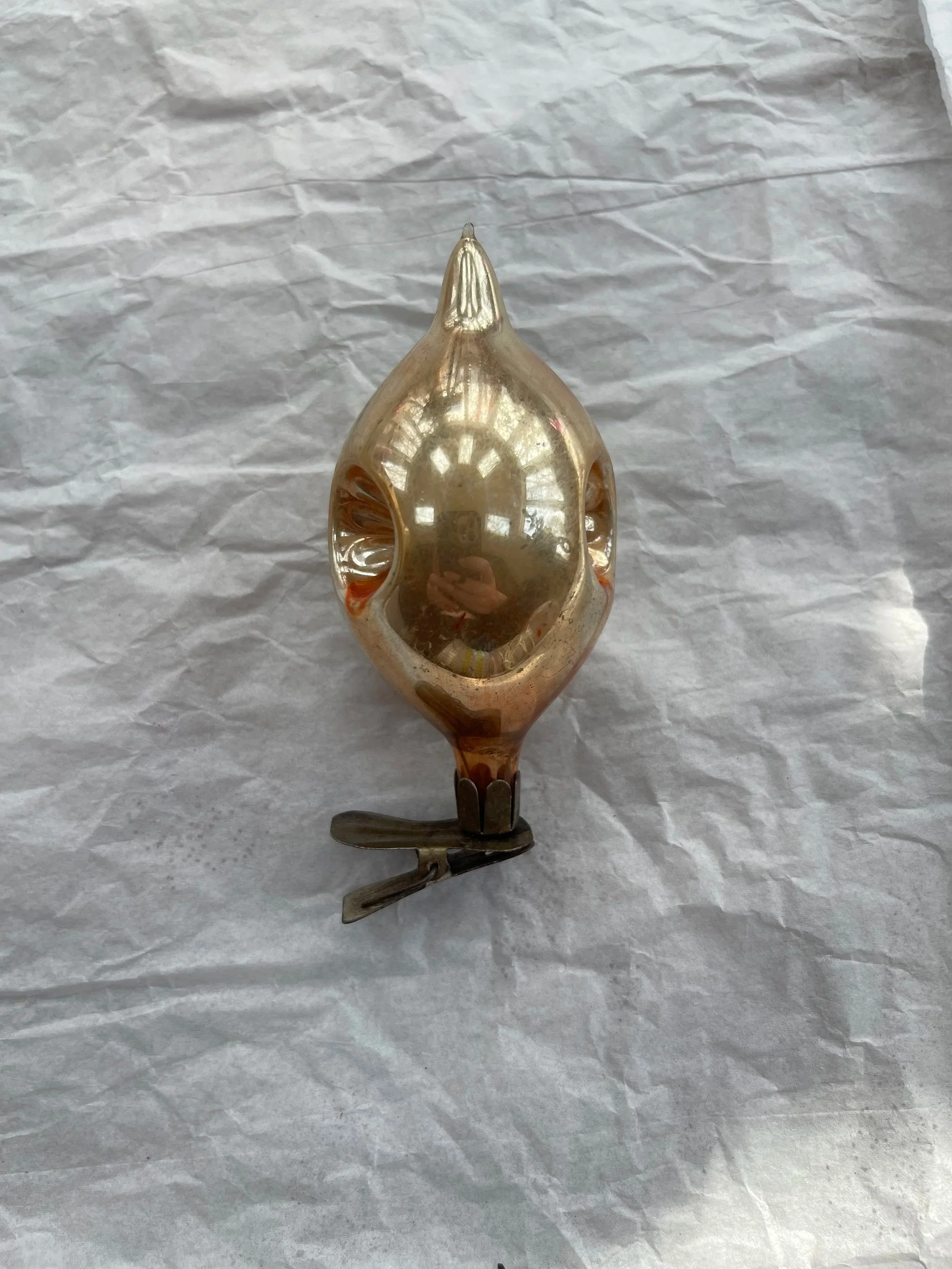 Vintage Clip-On Triple Indent Glass Ornament.
