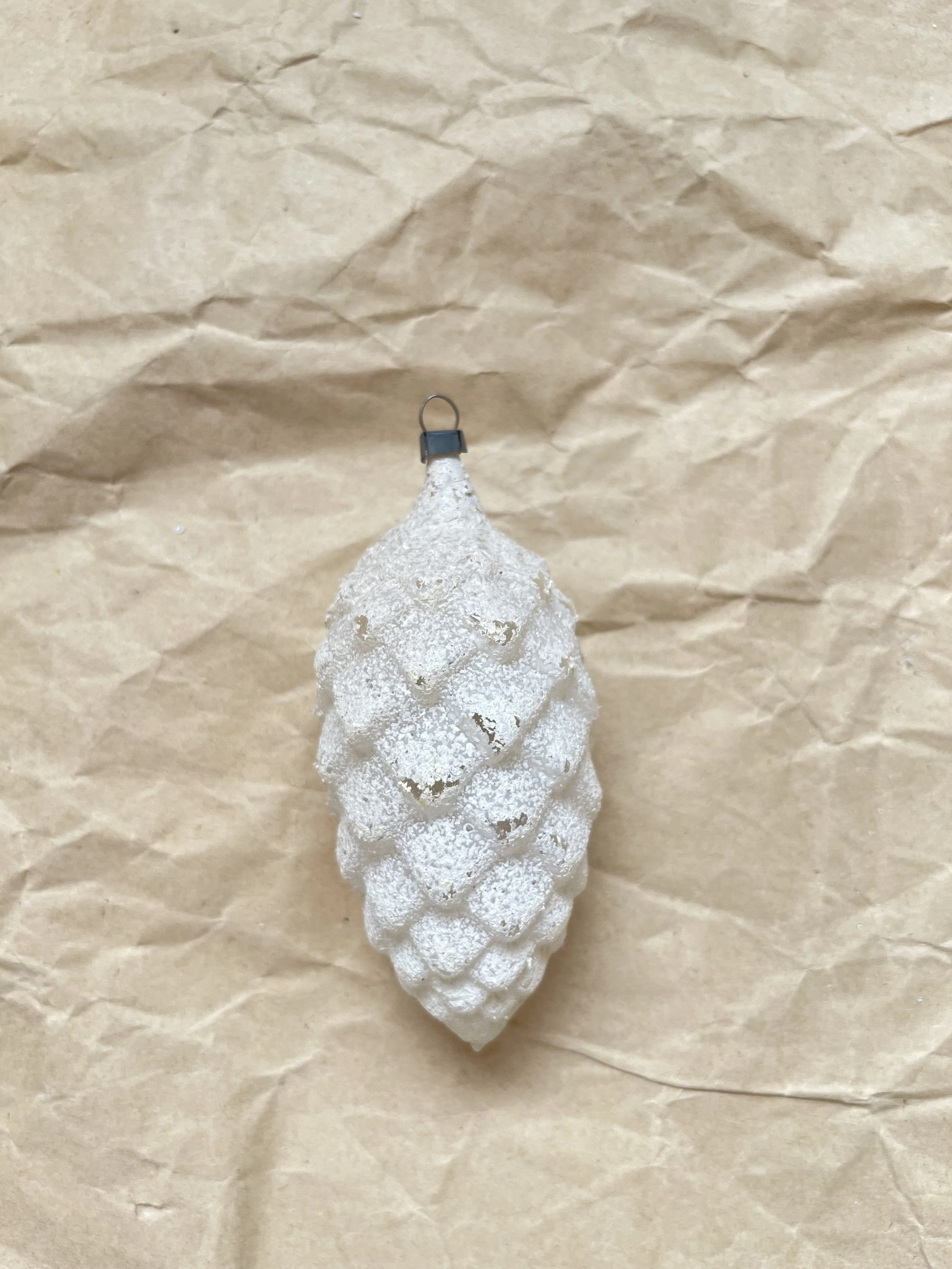 Antique White Crushed Glass Pinecone Christmas Ornament