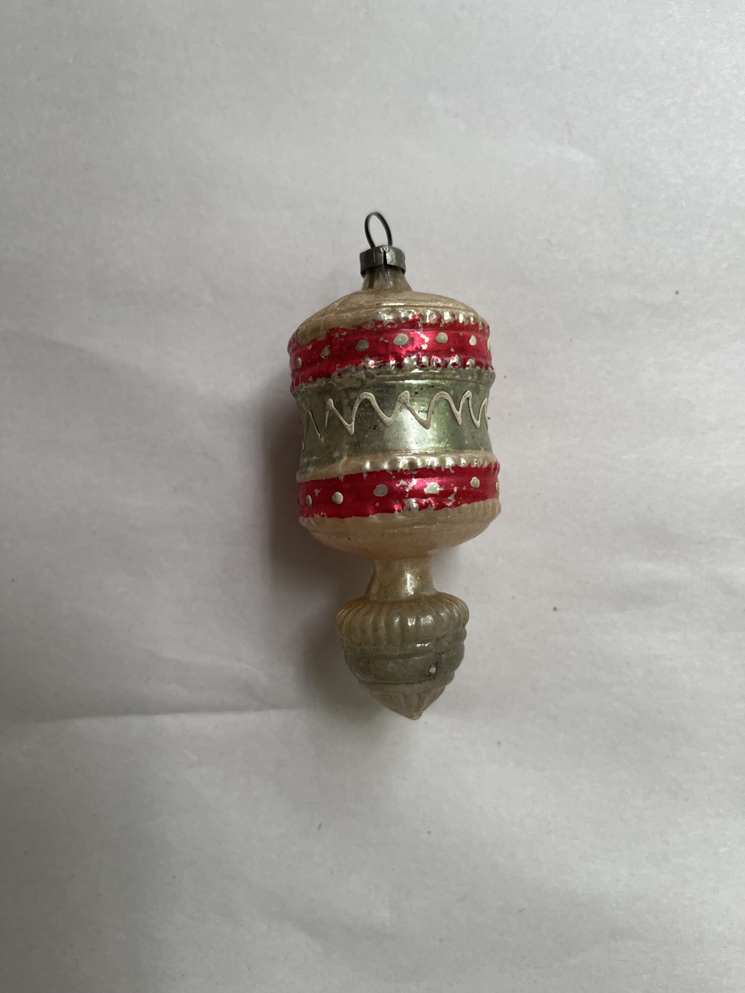 Antique German Red and Green Glass Finial Christmas Ornament