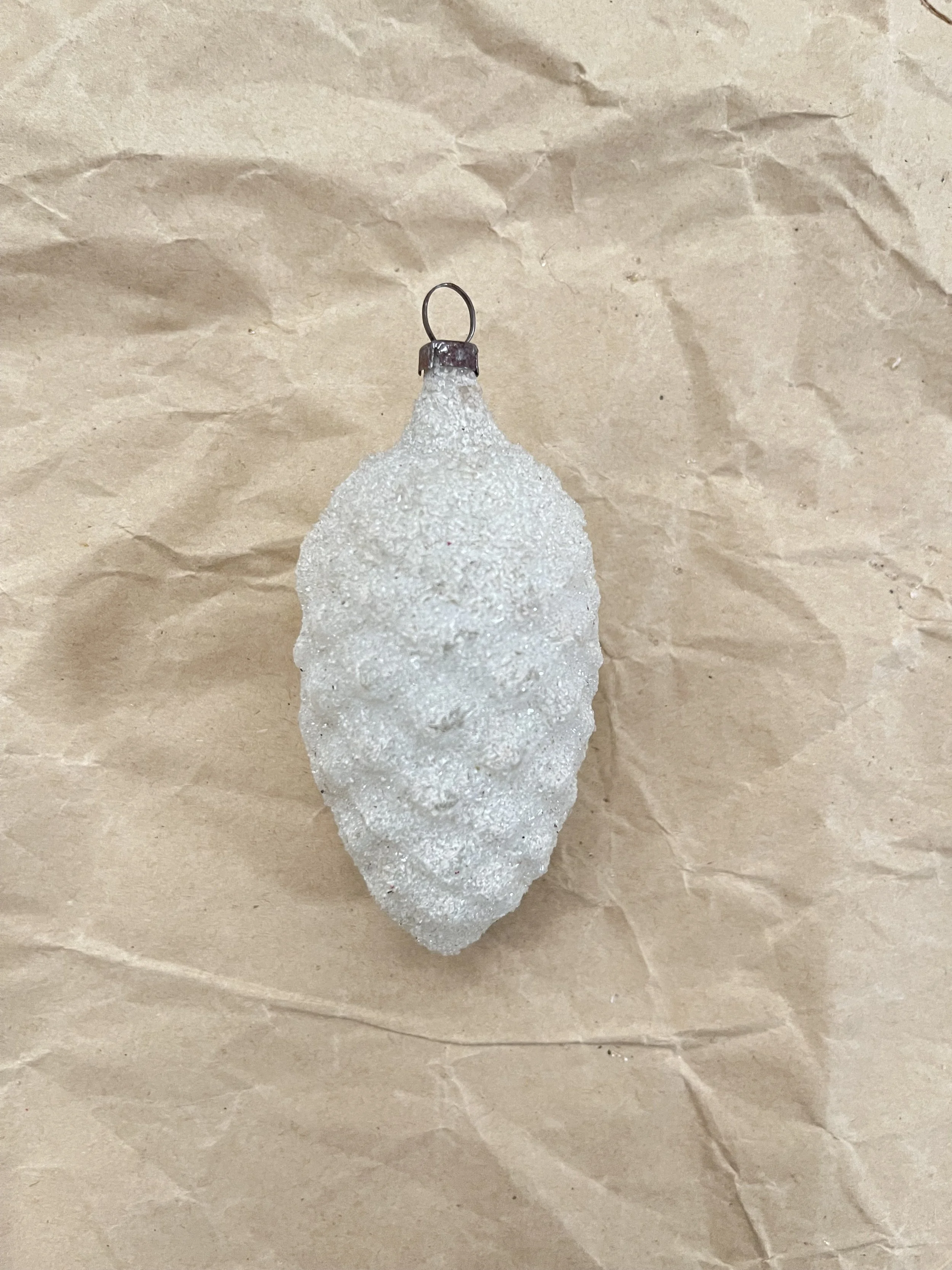 Antique White Glass Pinecone Christmas Ornament with Mica