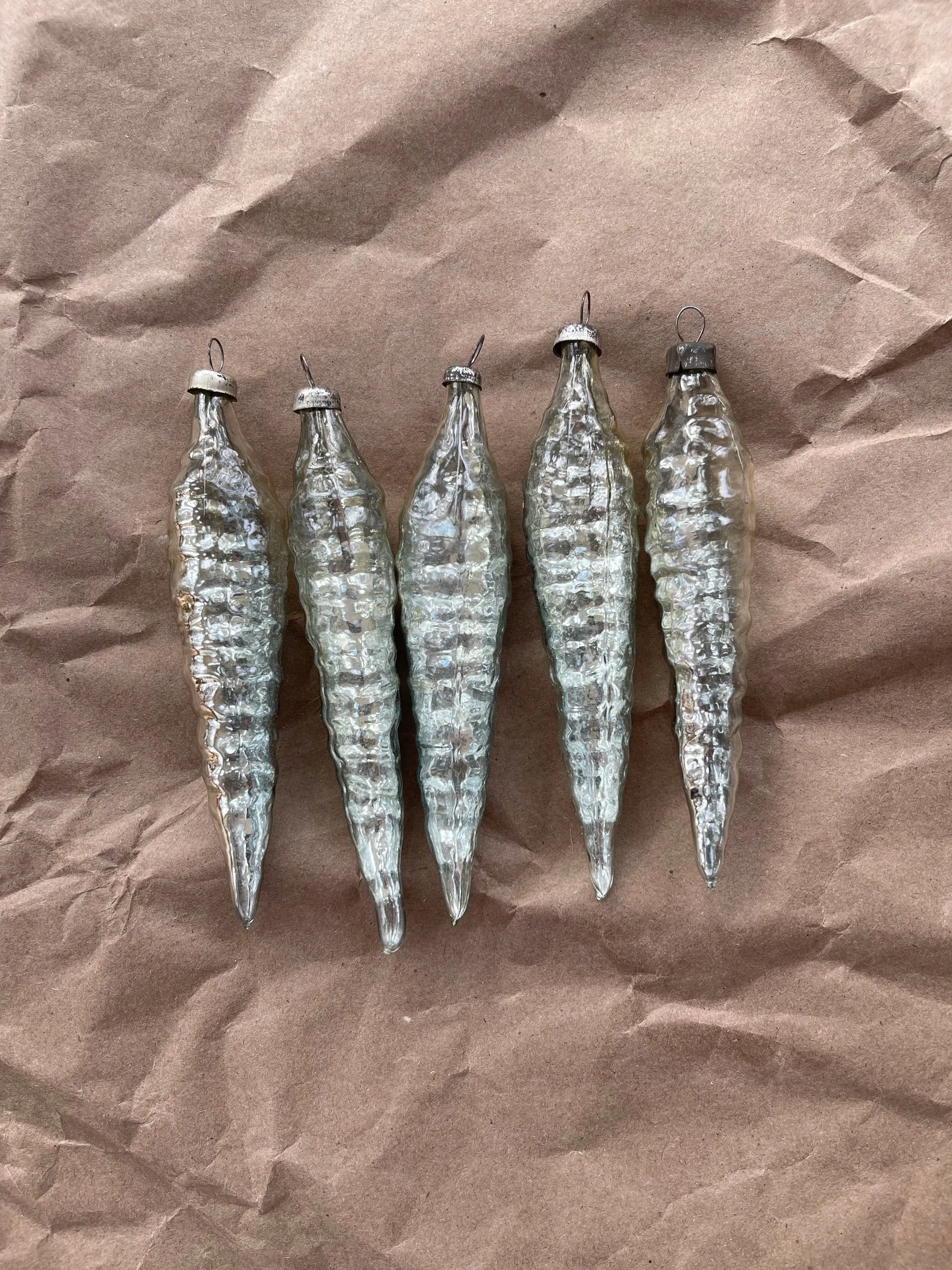 Silver Glass Icicle Ornament Set.