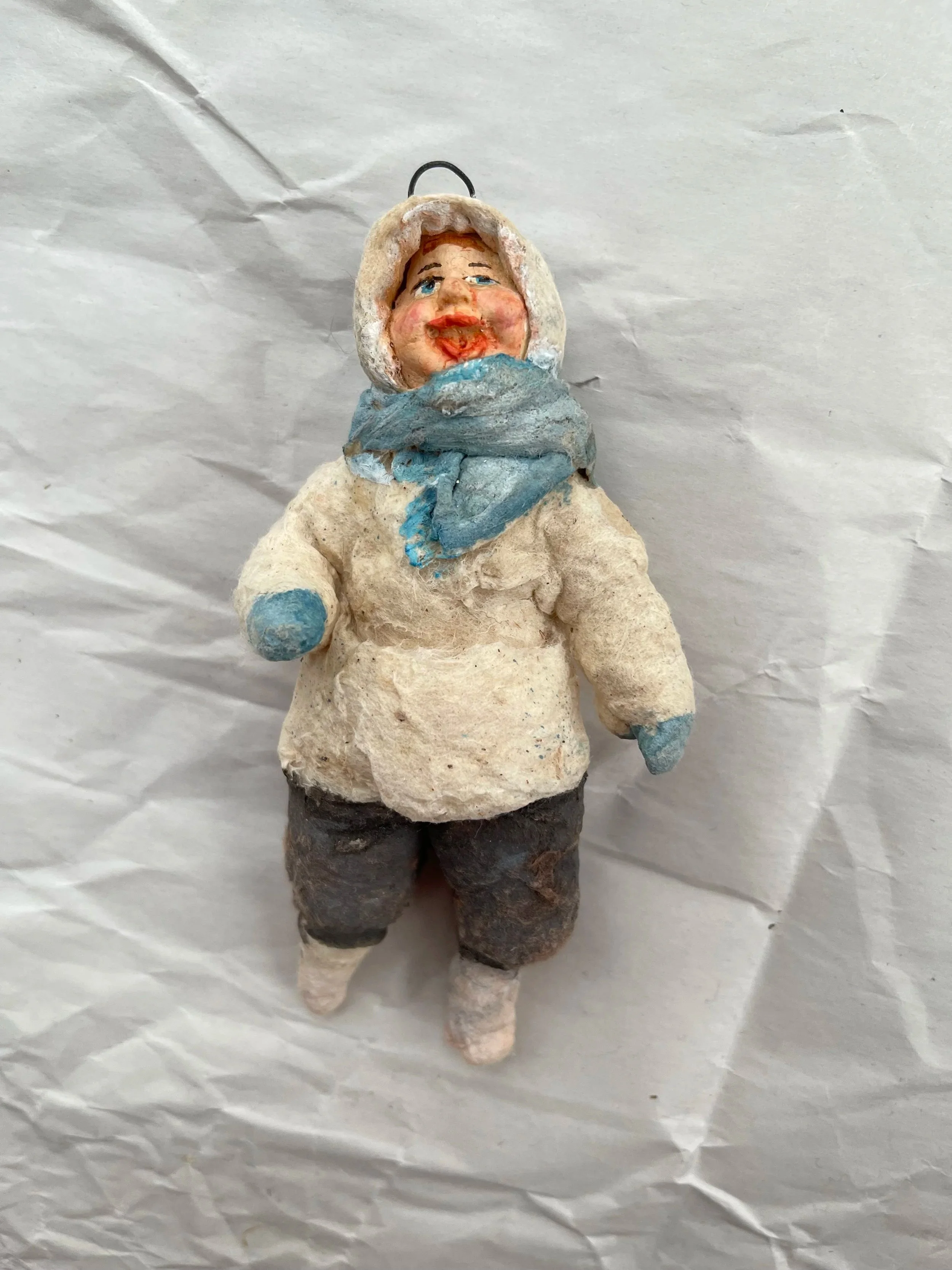 Spun Cotton Ornament- Winter Boy with Blue Scarf.