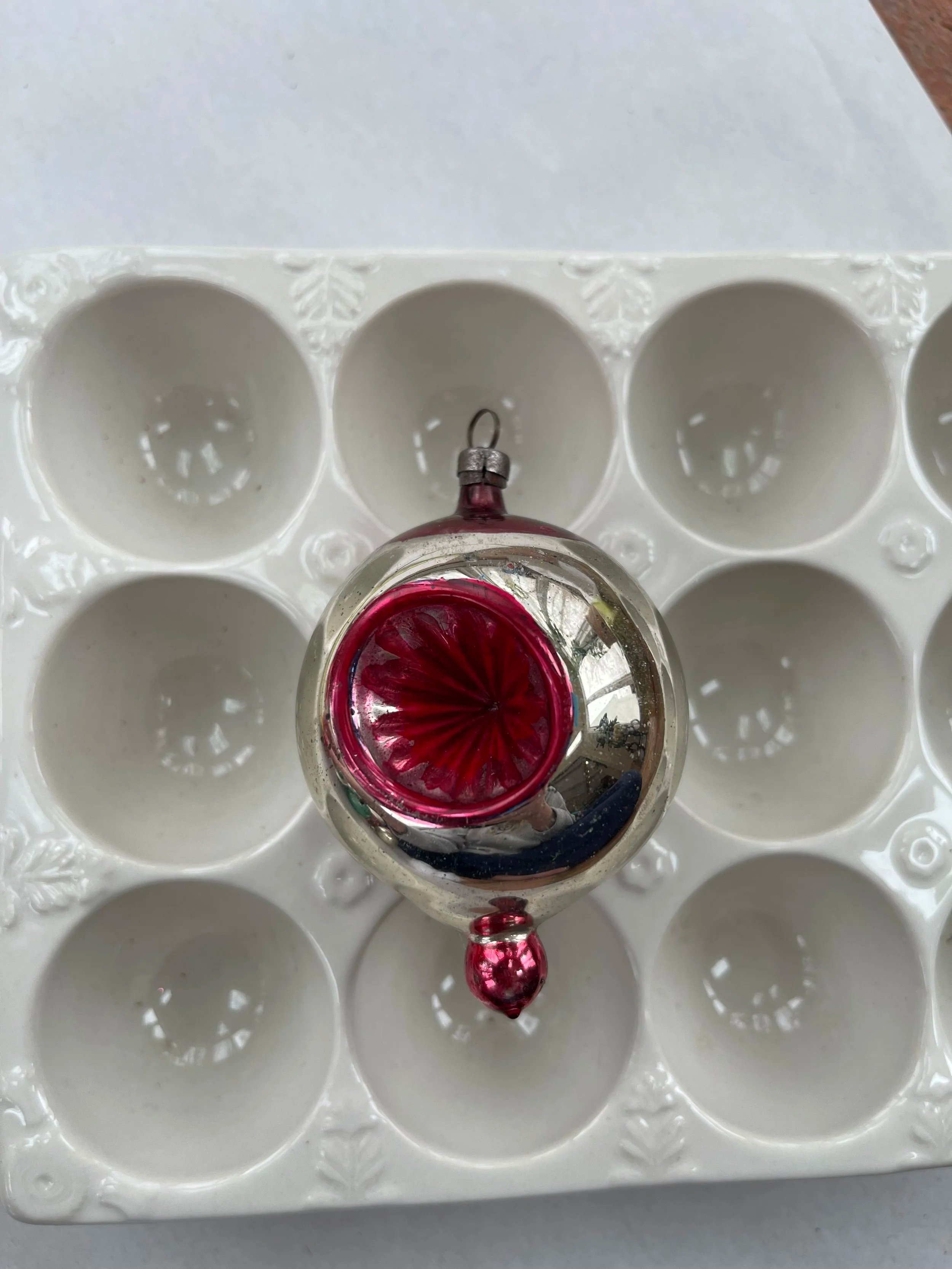 Antique German red reflector drop ornament.