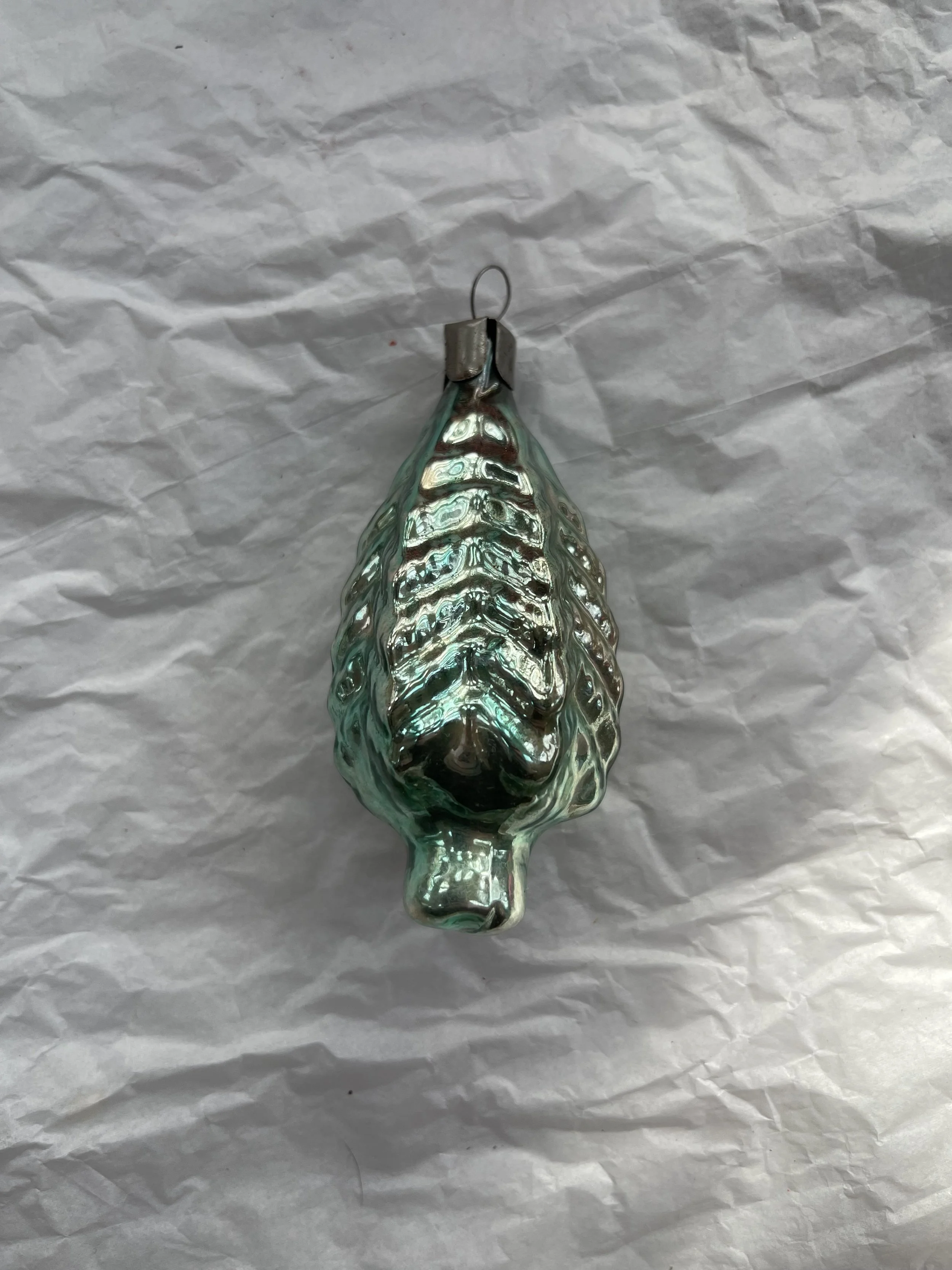 Vintage Blue Mercury Glass Pinecone Ornament