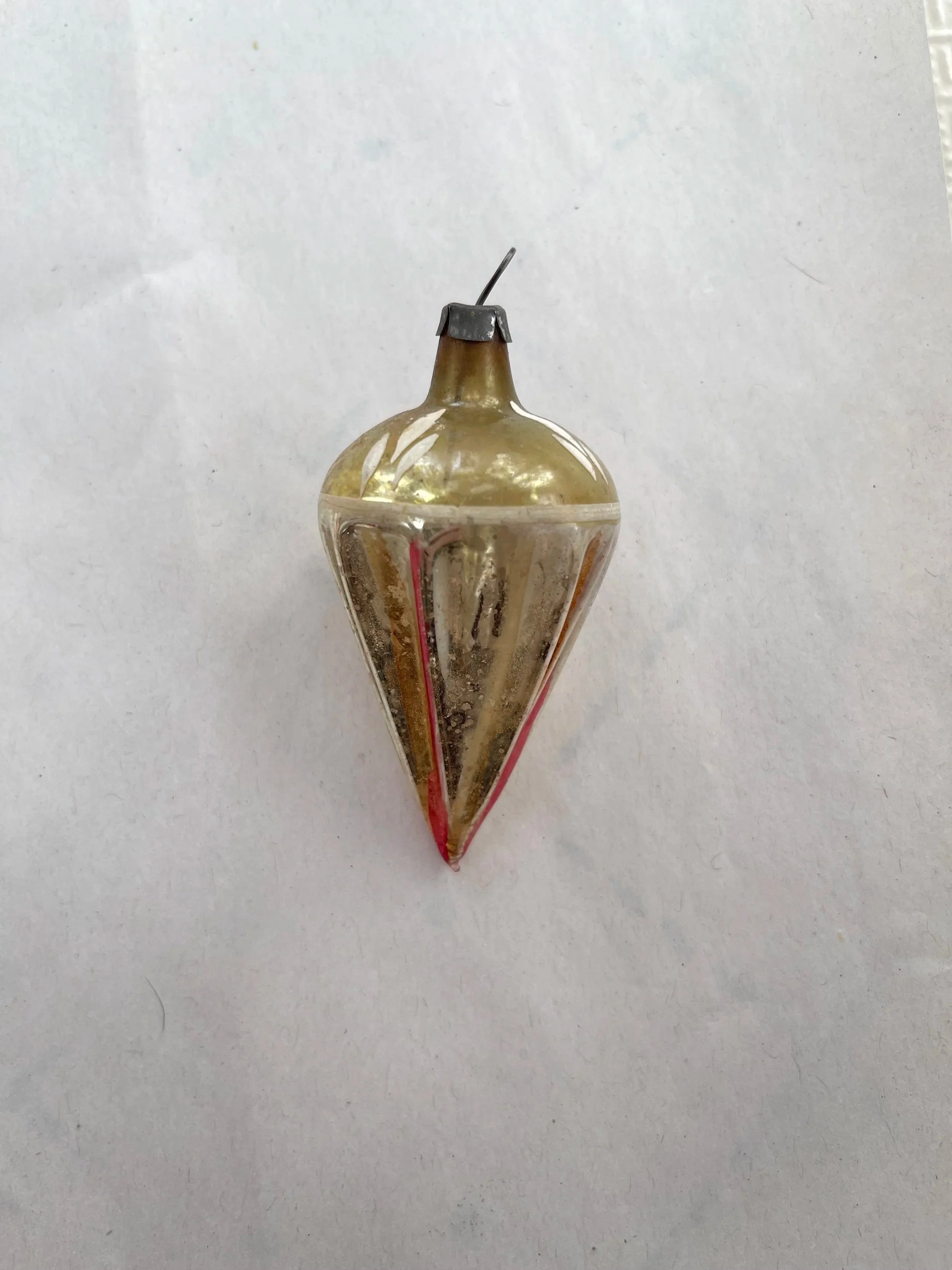 German Gold & Red Teardrop Glass Ornament.