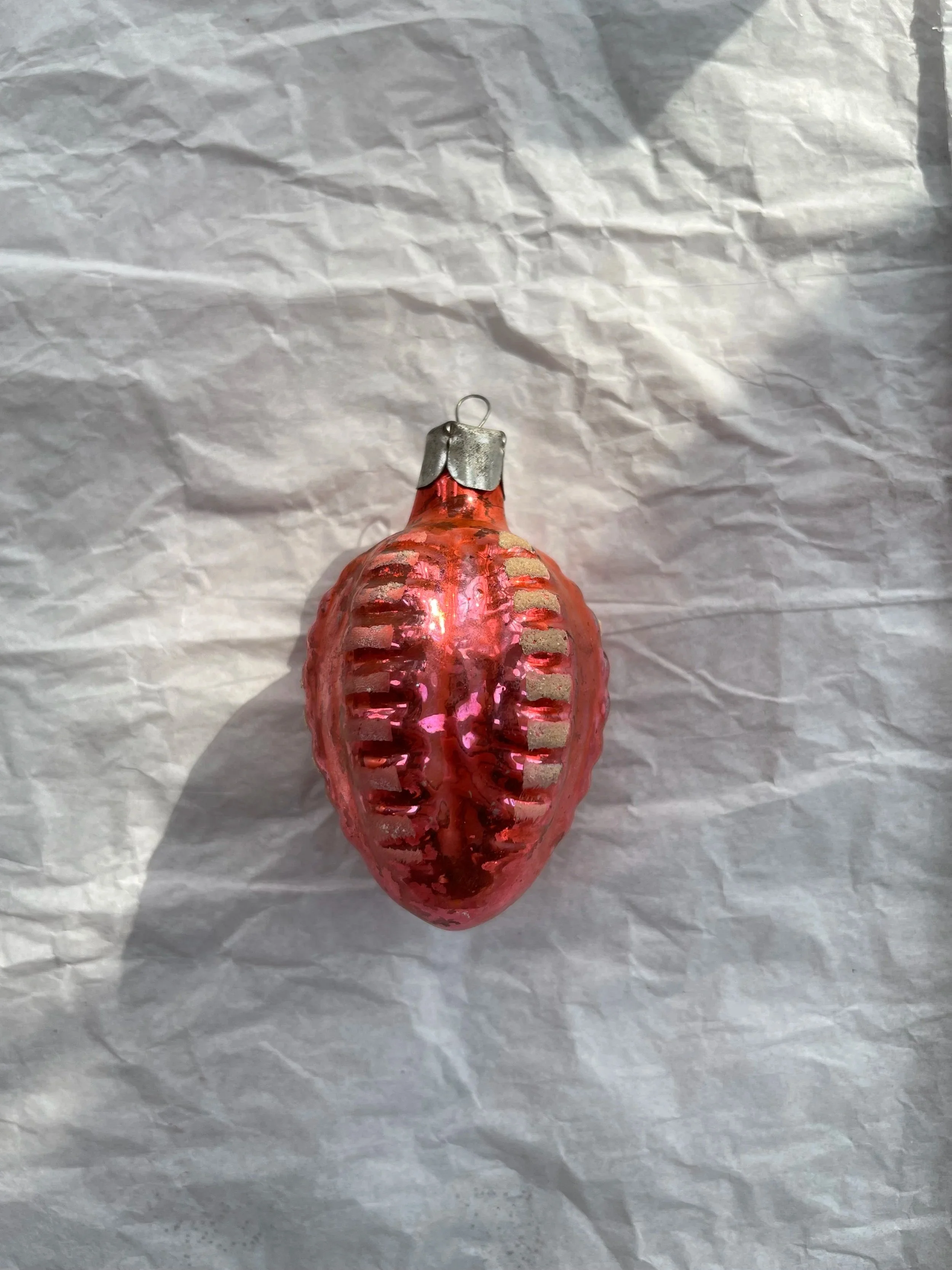Vintage USSR Pink Ribbed Mercury Glass Ornament.