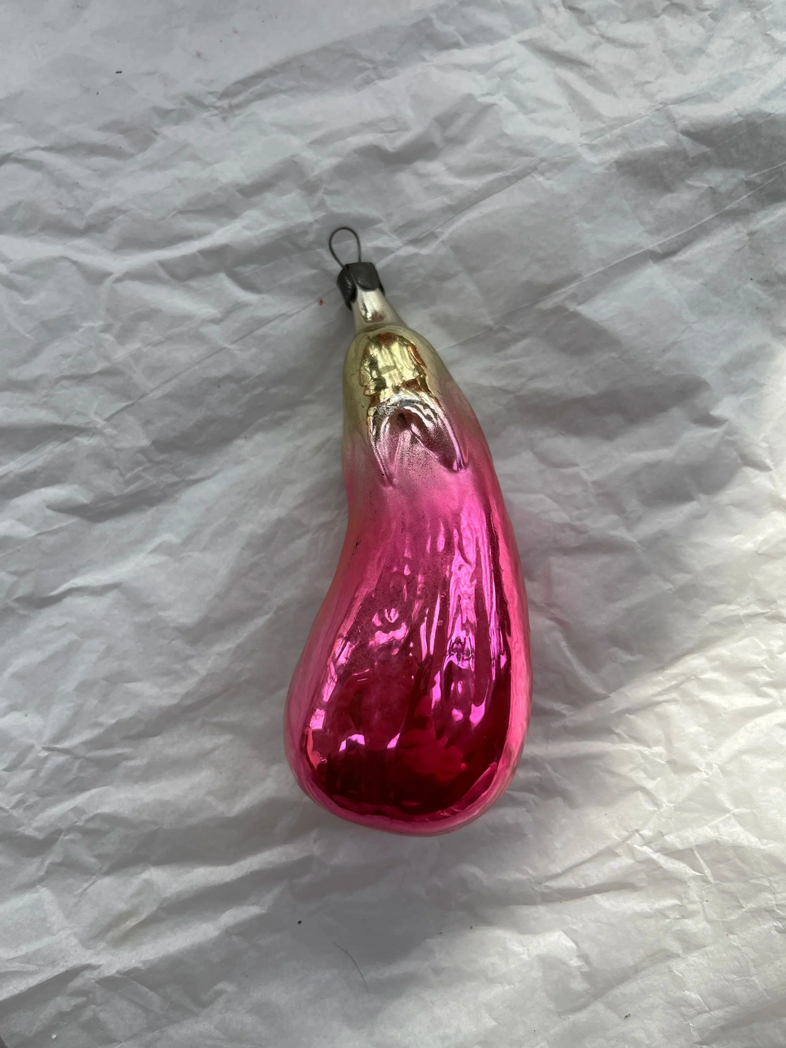 Vintage Pink Mercury Glass Eggplant Ornament.