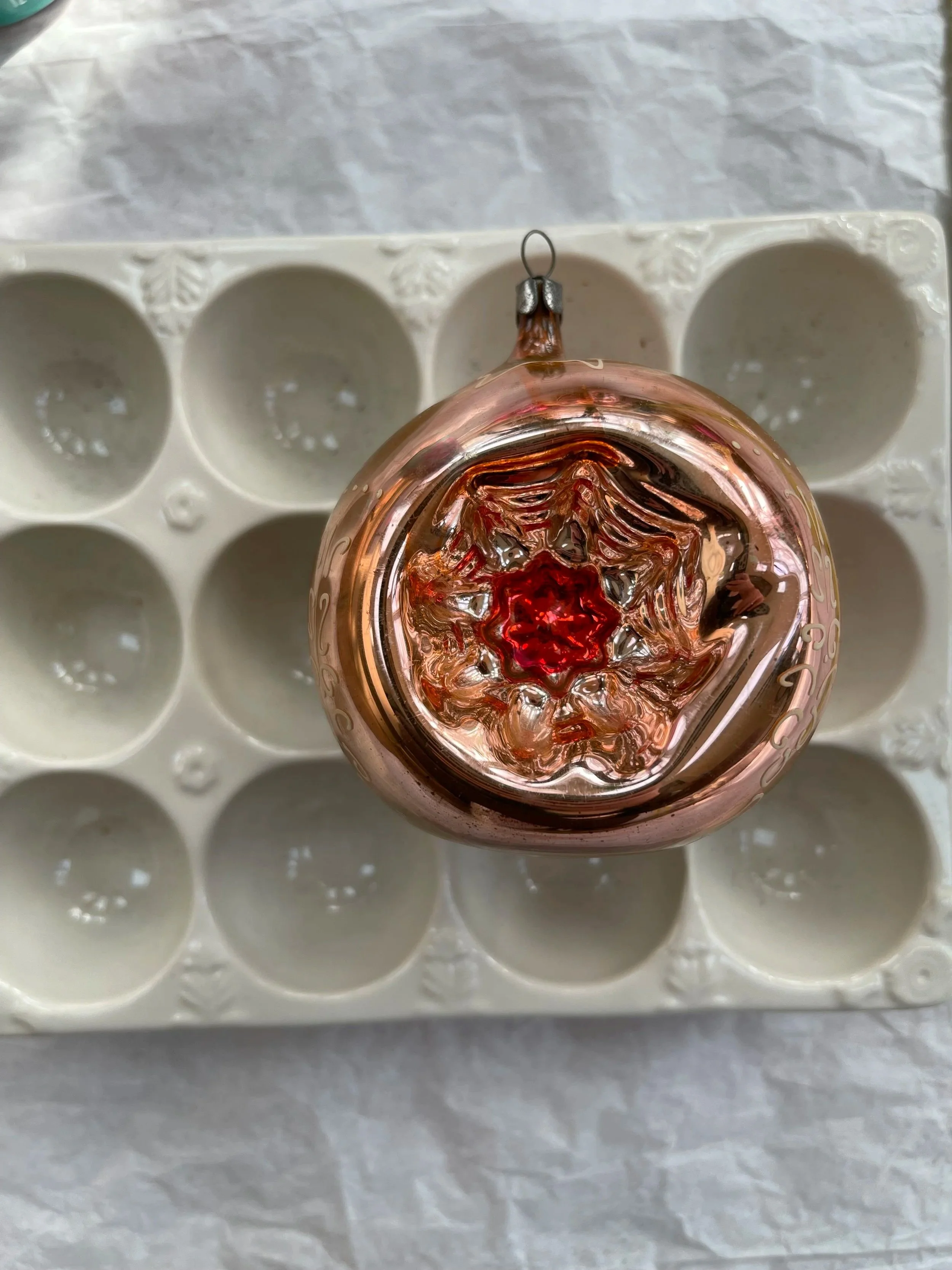 Vintage USSR Triple Indent Glass Ornament.
