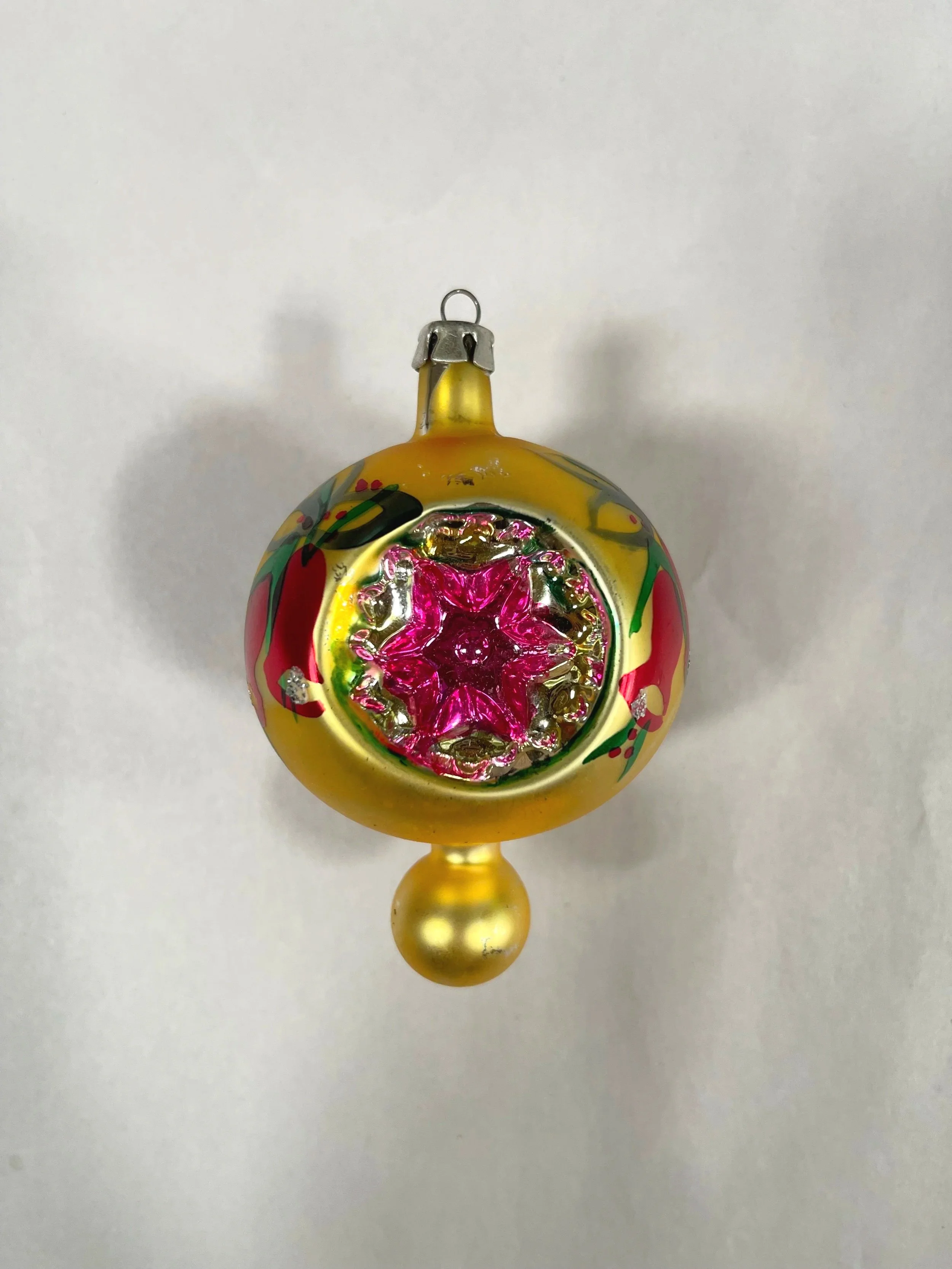 Vintage Polish triple-indent ornament with hand-painted bells.