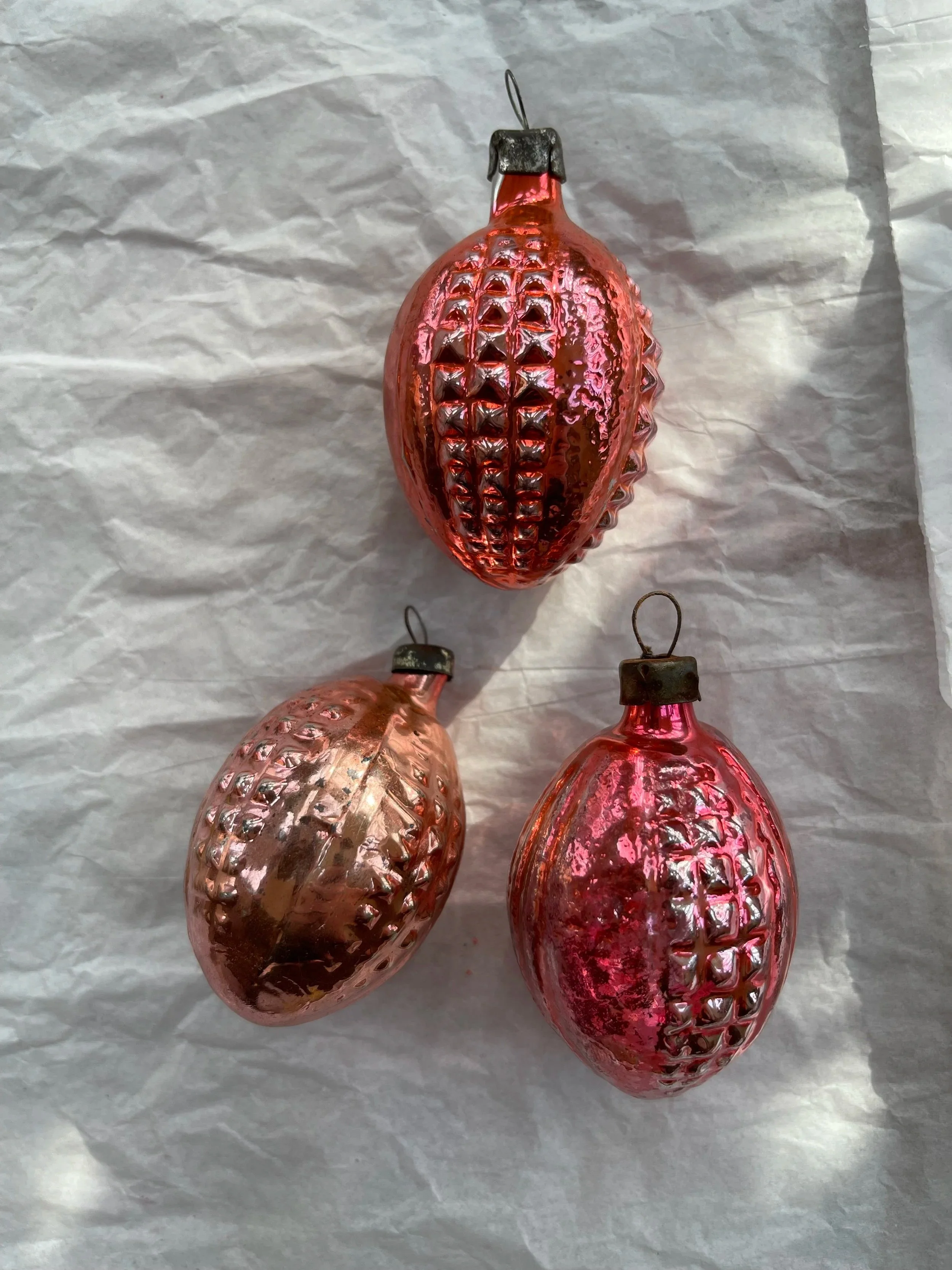 Vintage USSR Textured Mercury Glass Ornaments (Set of 3).