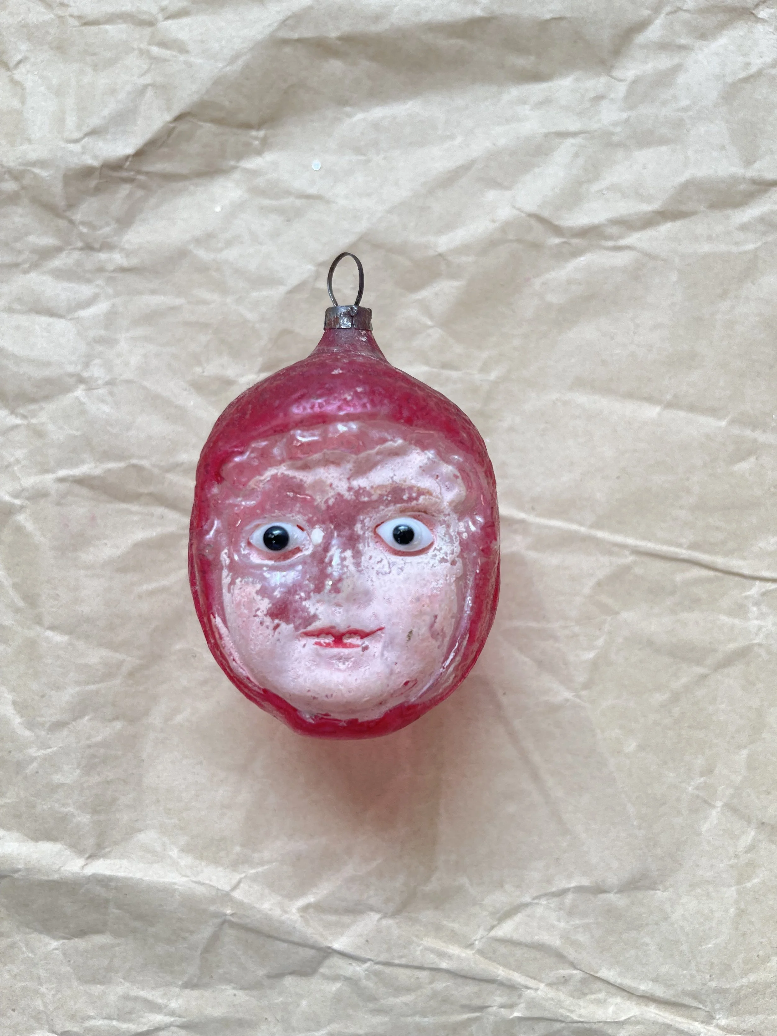 Antique German Red Riding Hood Ornament with Glass Eyes