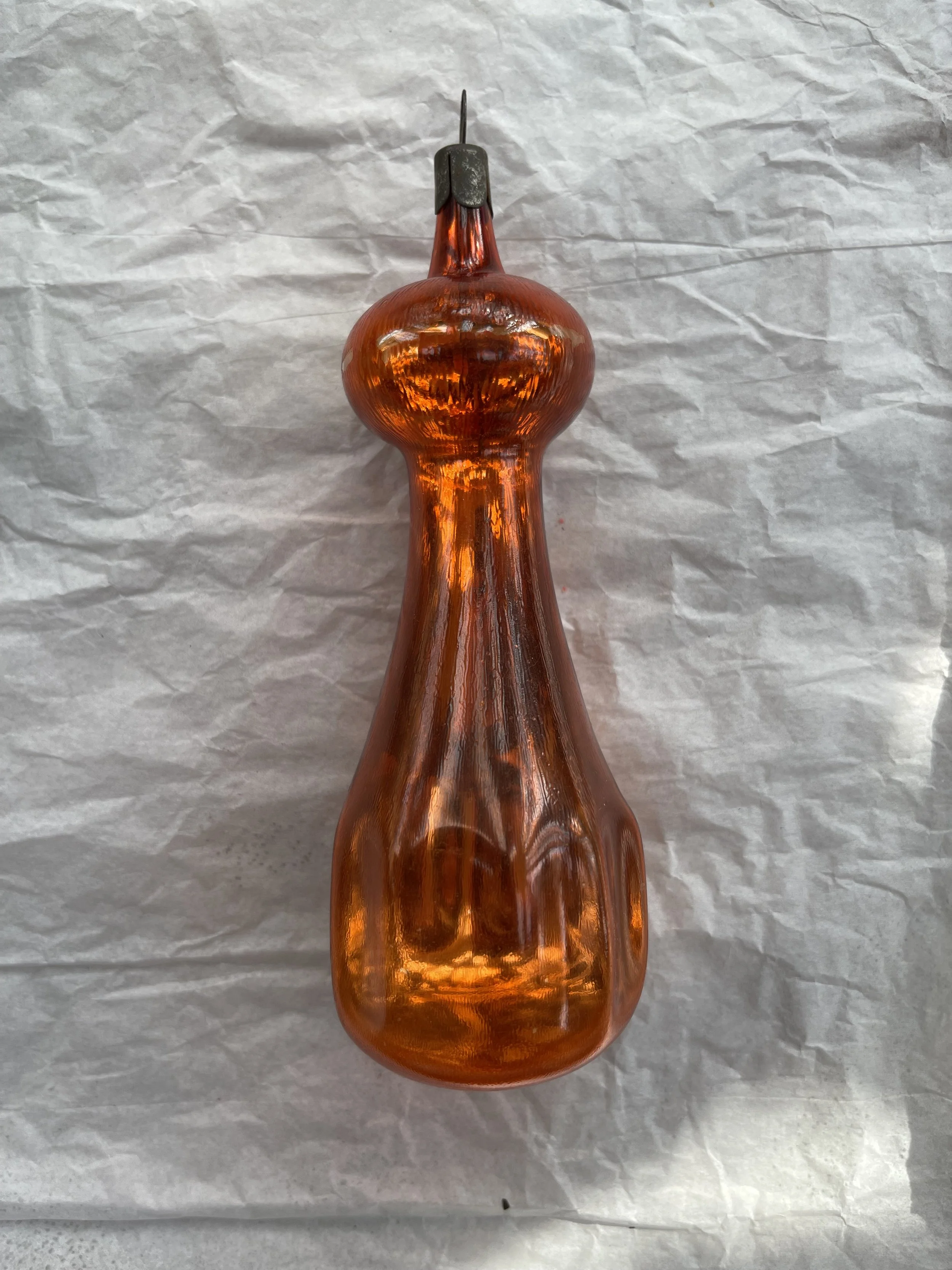 Vintage USSR Orange Icicle Drop Glass Ornament