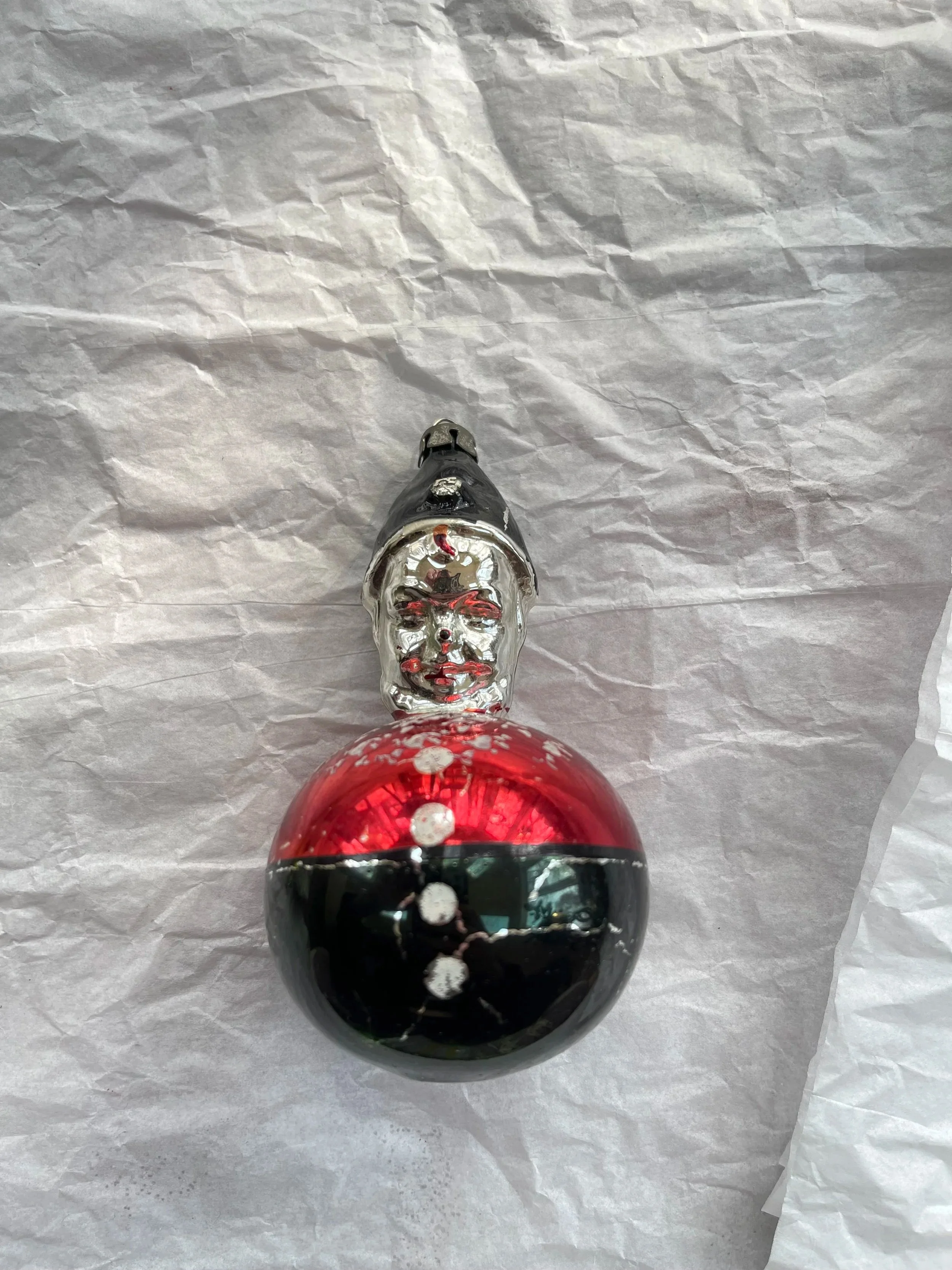 Vintage Double-Sided Roly Poly Glass Ornament.