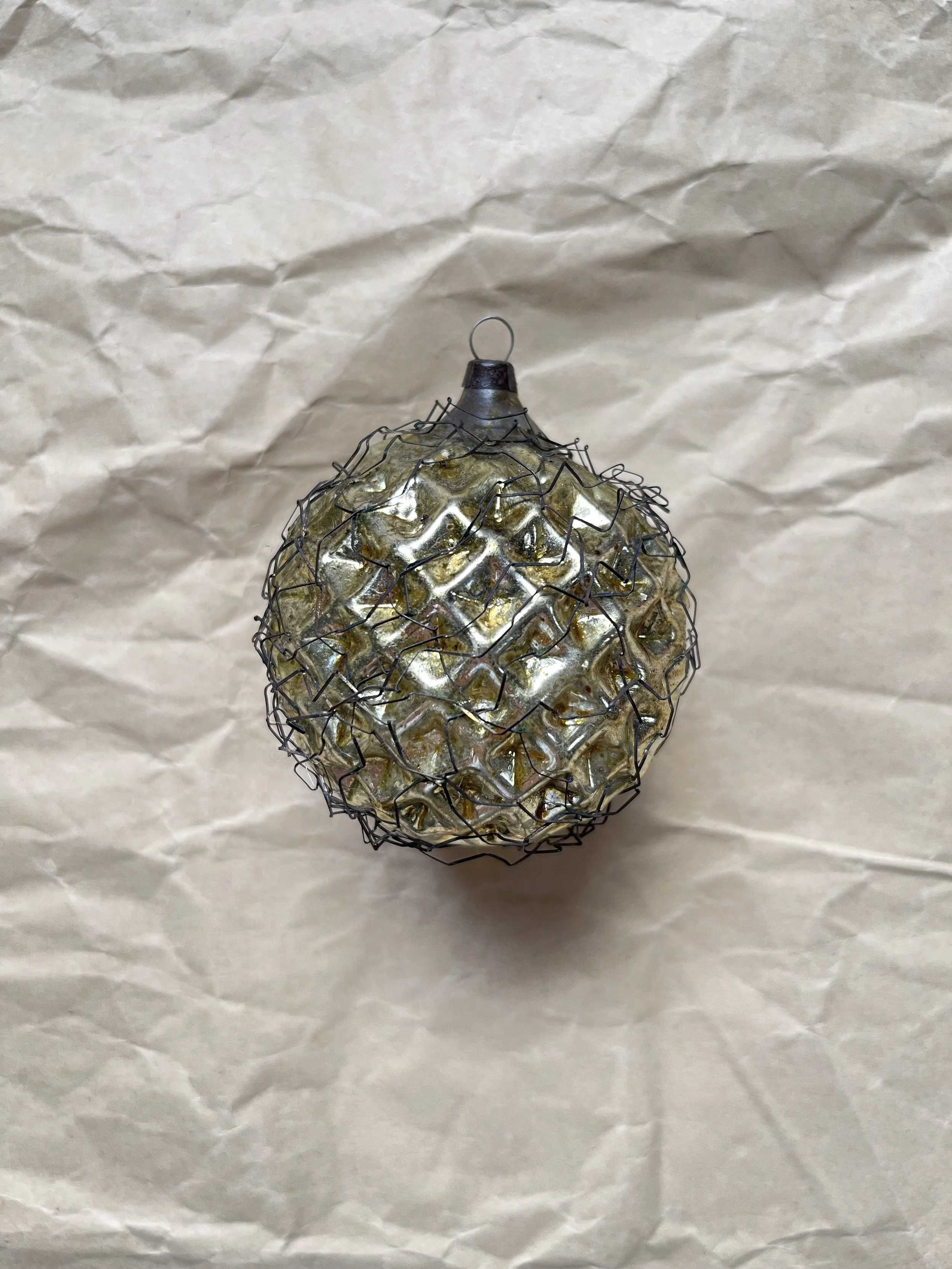 Antique Silver Globe with Waffle Indents Wrapped in Wire