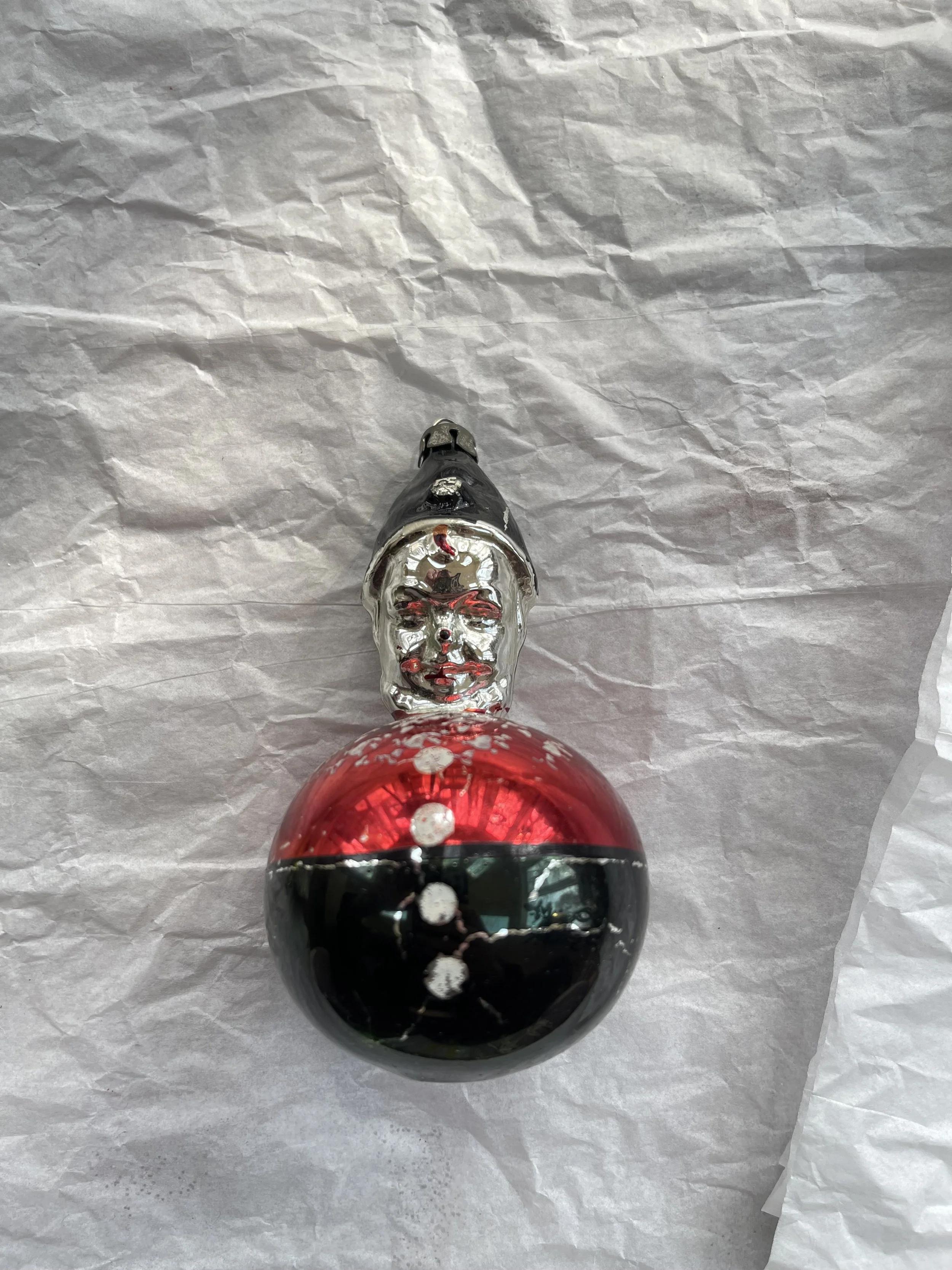 Vintage Double-Sided Roly Poly Glass Ornament