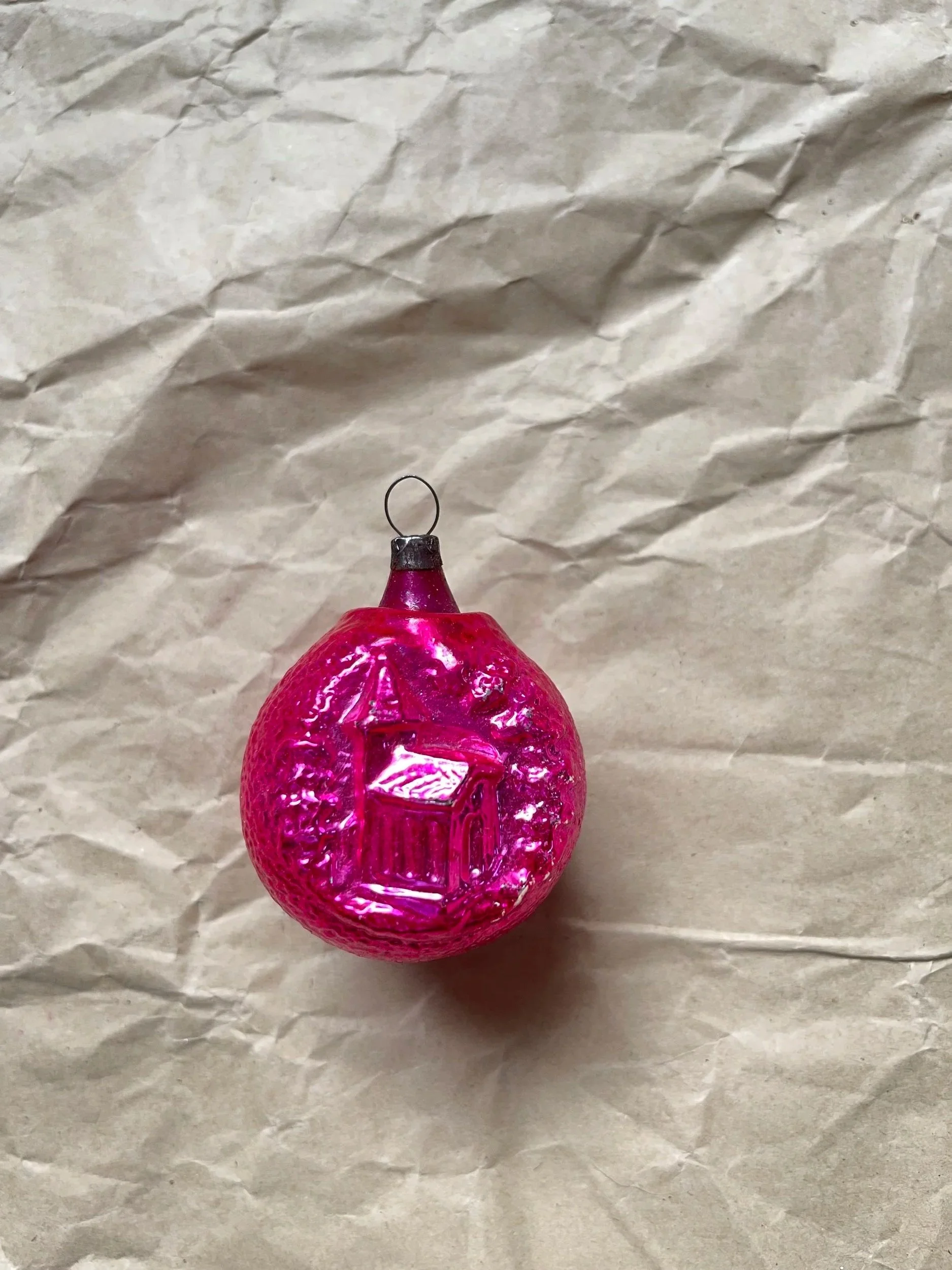 Pink Antique Ornament with Church