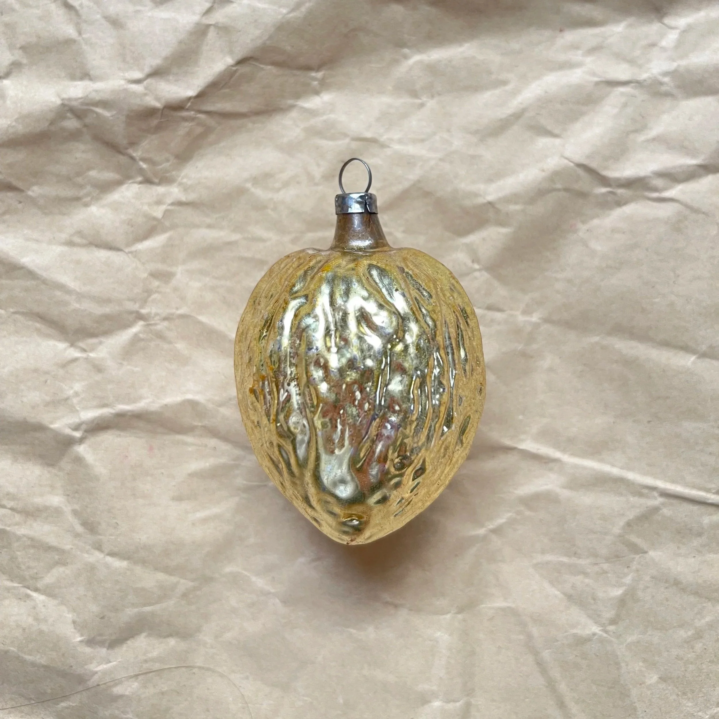 Vintage Gold Walnut Christmas Ornament