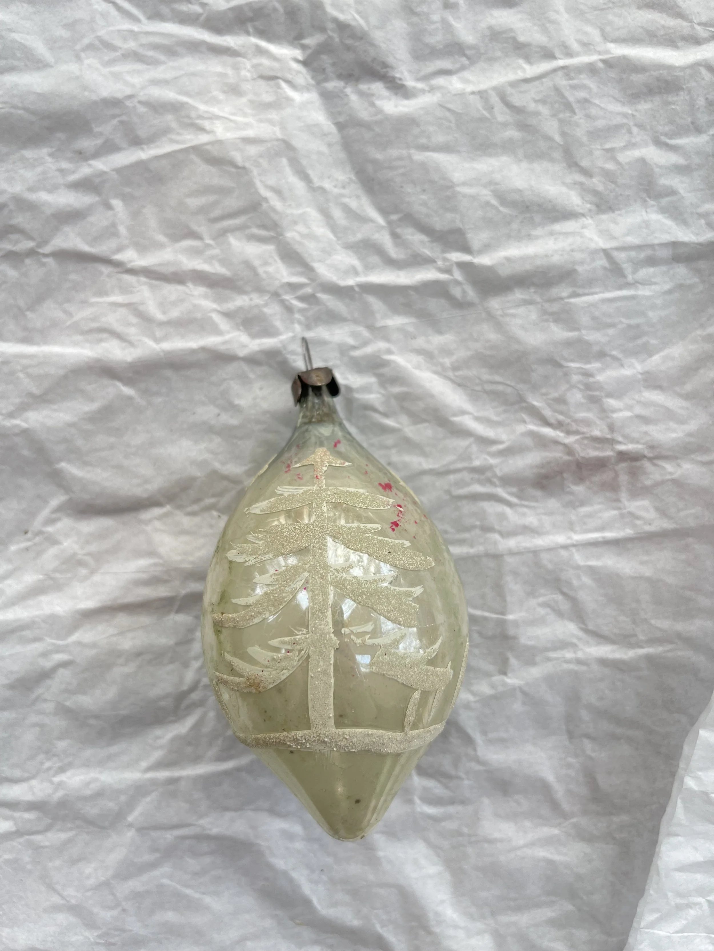 Vintage Hand-Painted Tree Teardrop Glass Ornament