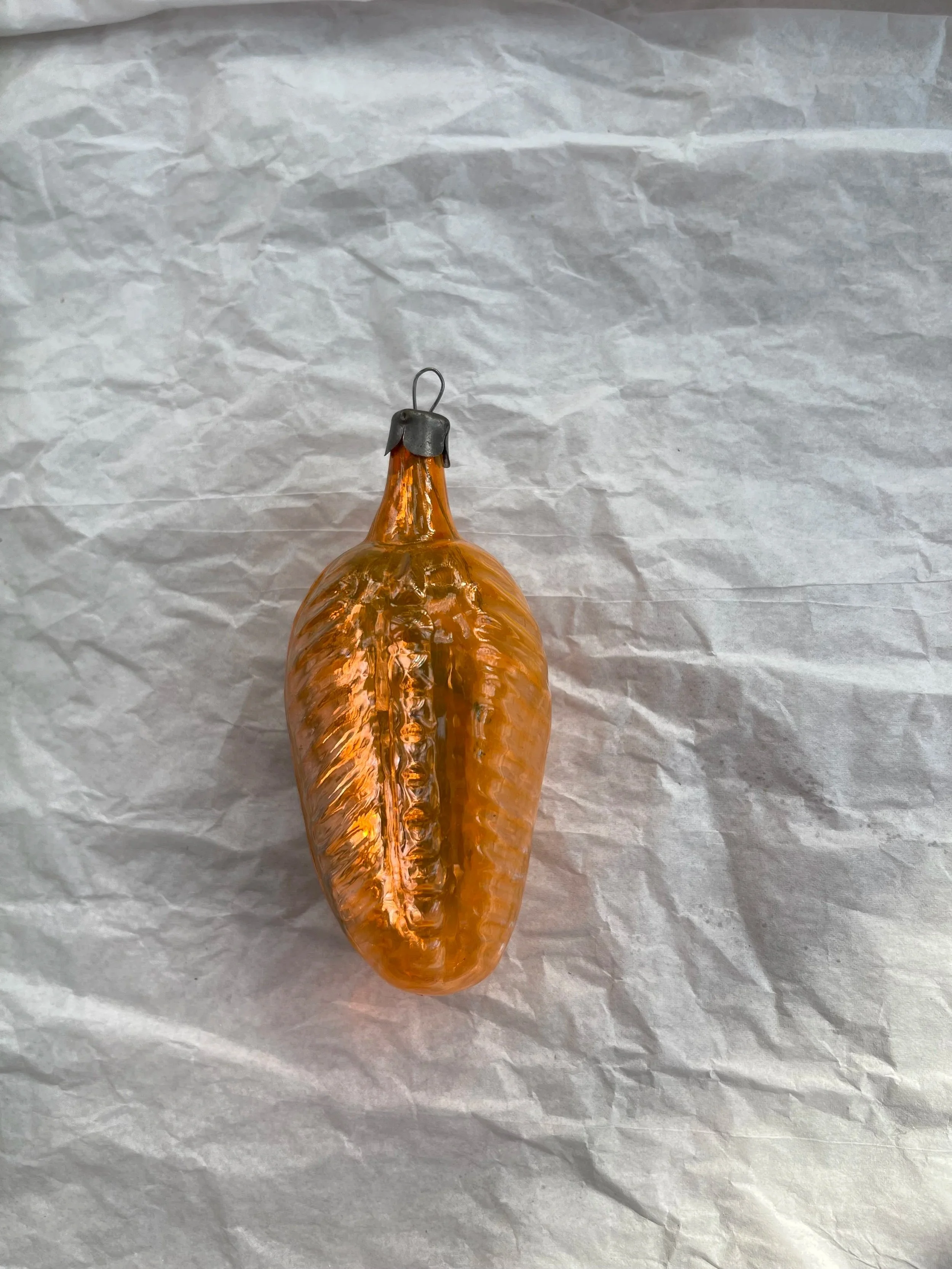 Vintage USSR Orange Leaf Glass Ornament.