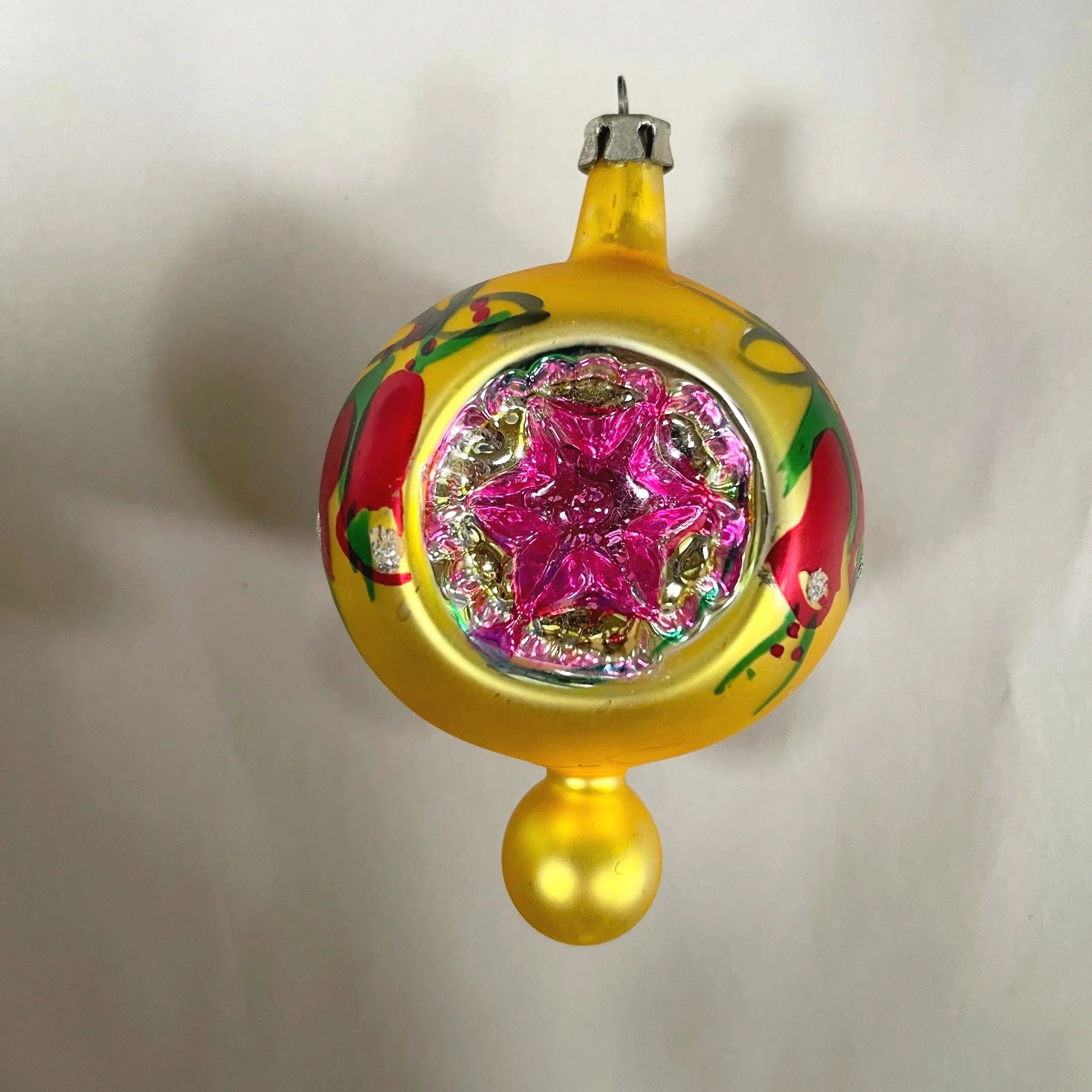 Vintage Polish triple-indent ornament with hand-painted bells.